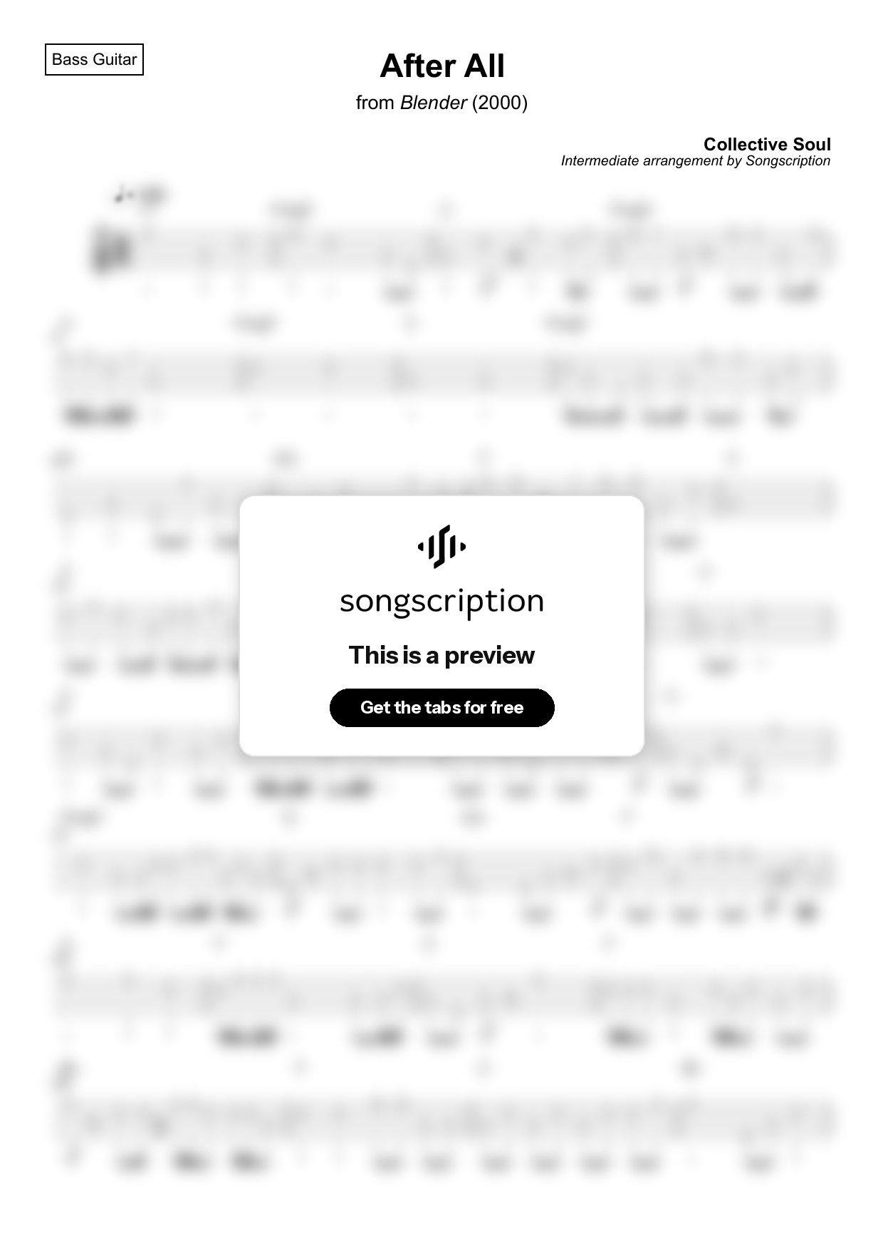 Intermediate Bass Guitar Tabs for "After All" by Collective Soul