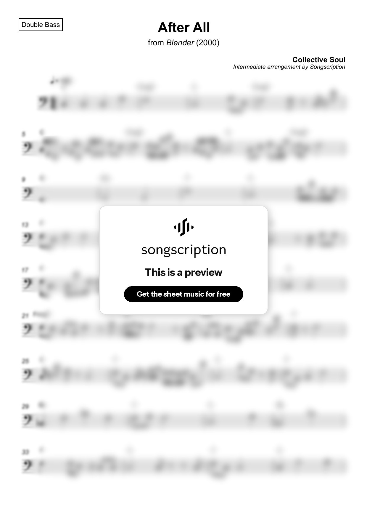 Intermediate Double Bass Sheet Music for "After All" by Collective Soul