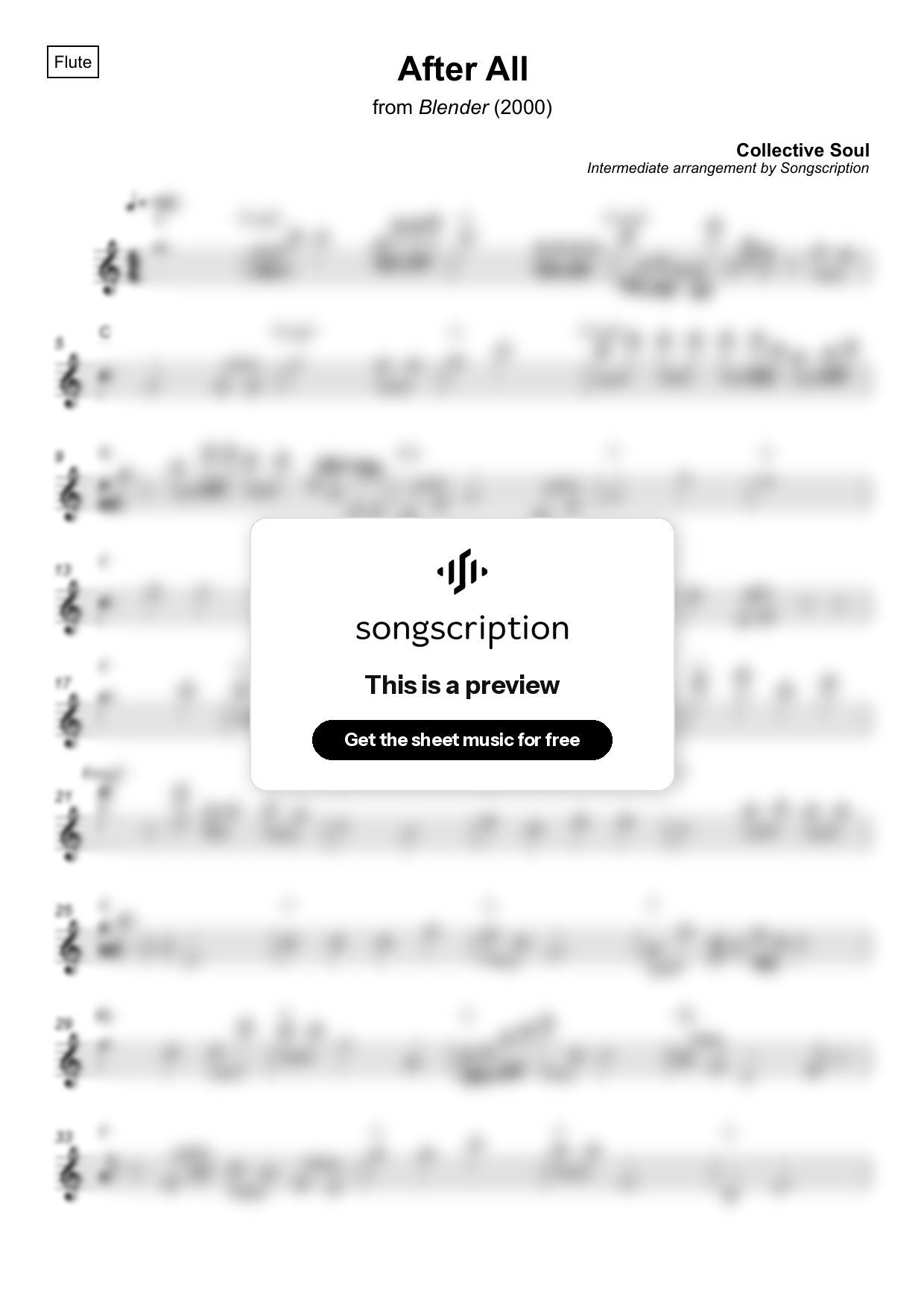 Intermediate Flute Sheet Music for "After All" by Collective Soul