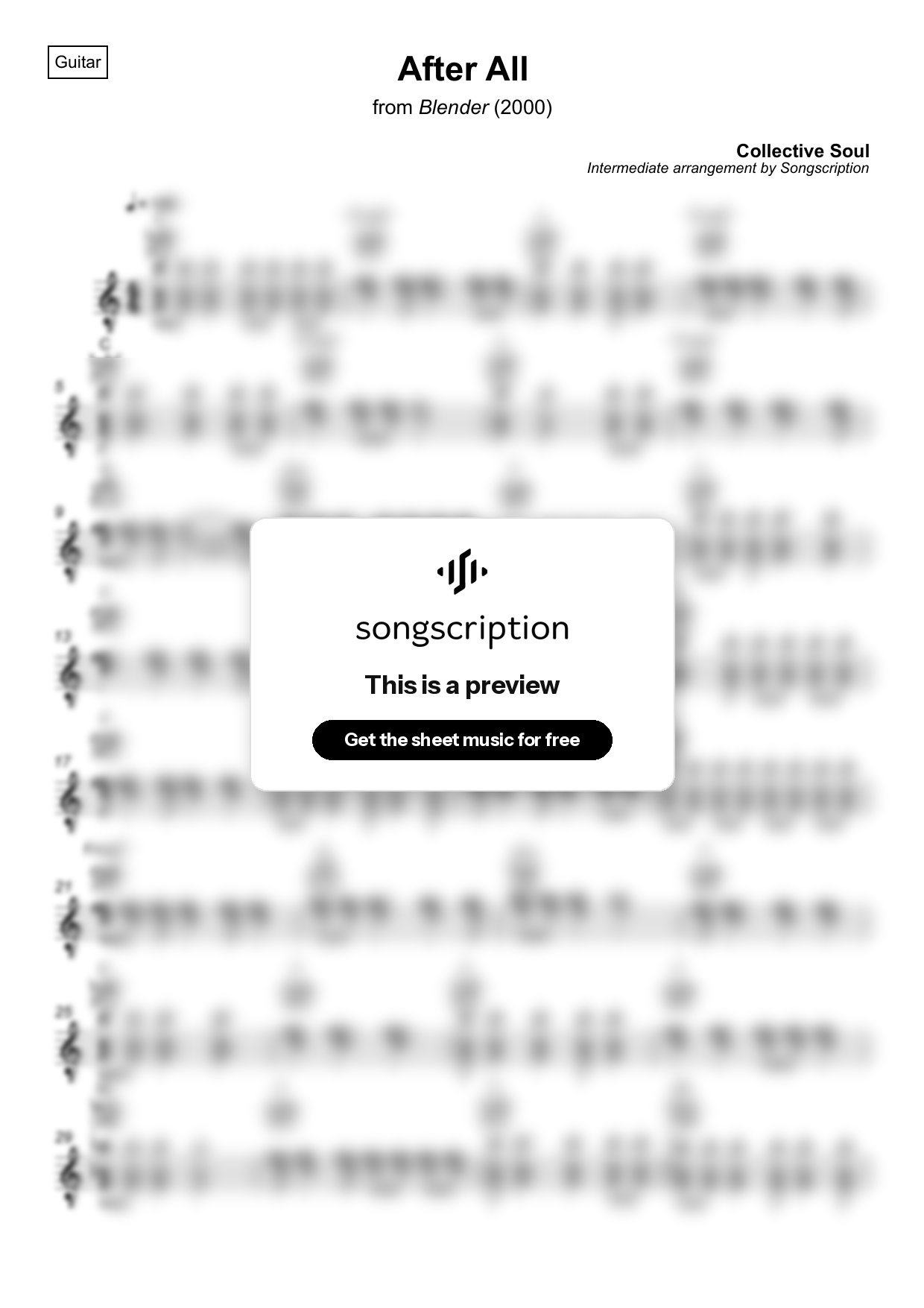 Intermediate Acoustic Guitar Sheet Music for "After All" by Collective Soul