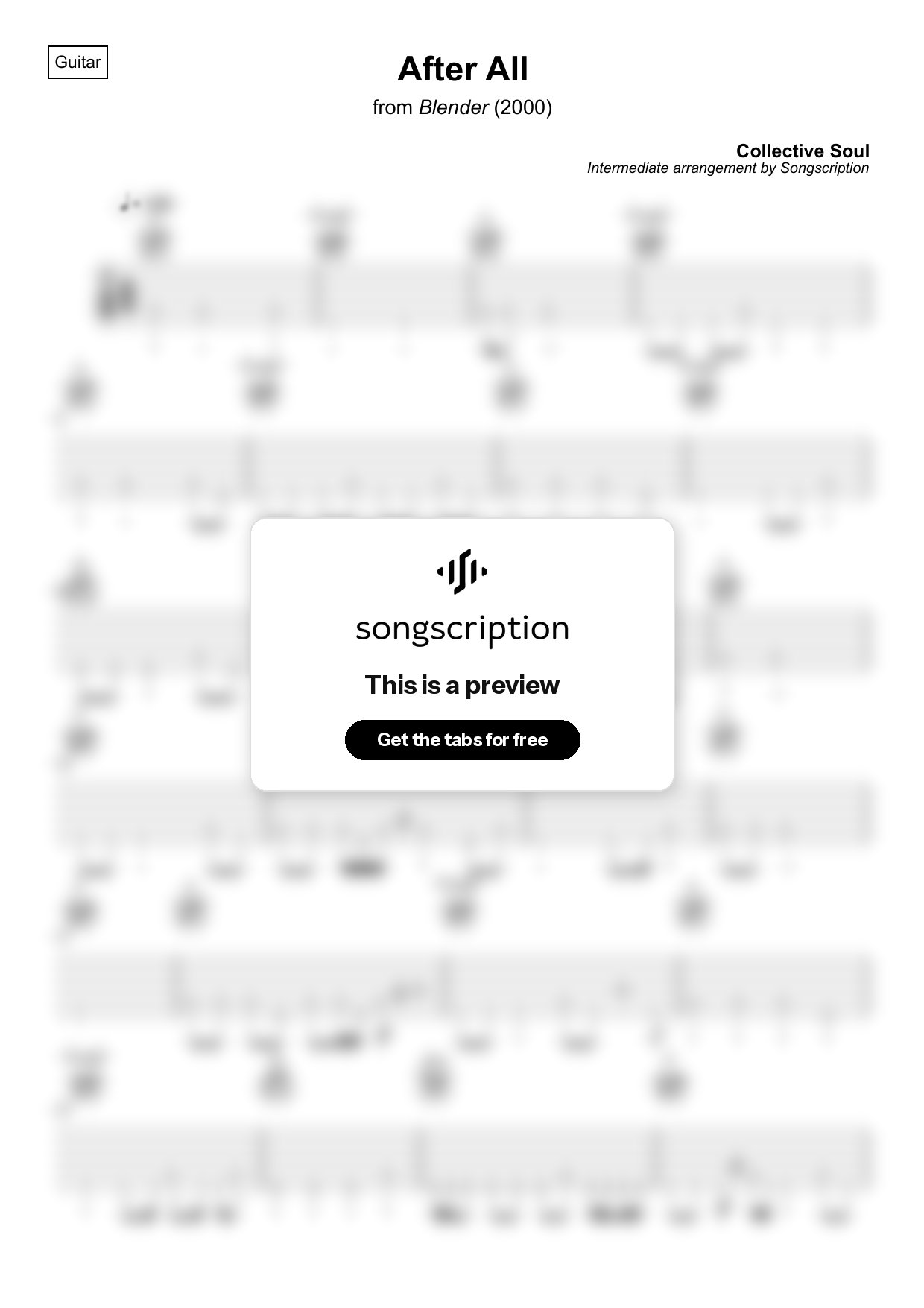Intermediate Acoustic Guitar Tabs for "After All" by Collective Soul
