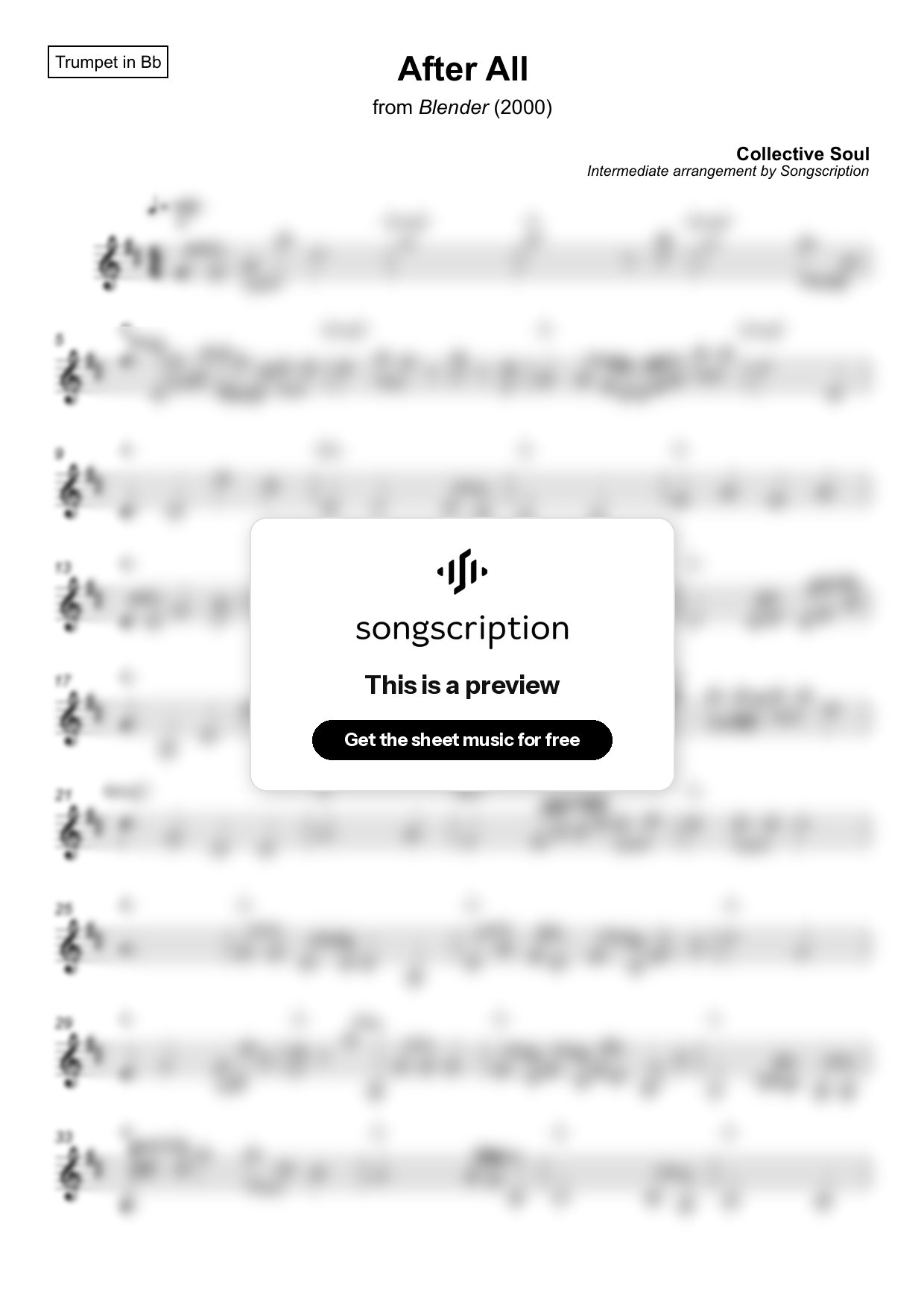Intermediate Trumpet Sheet Music for "After All" by Collective Soul