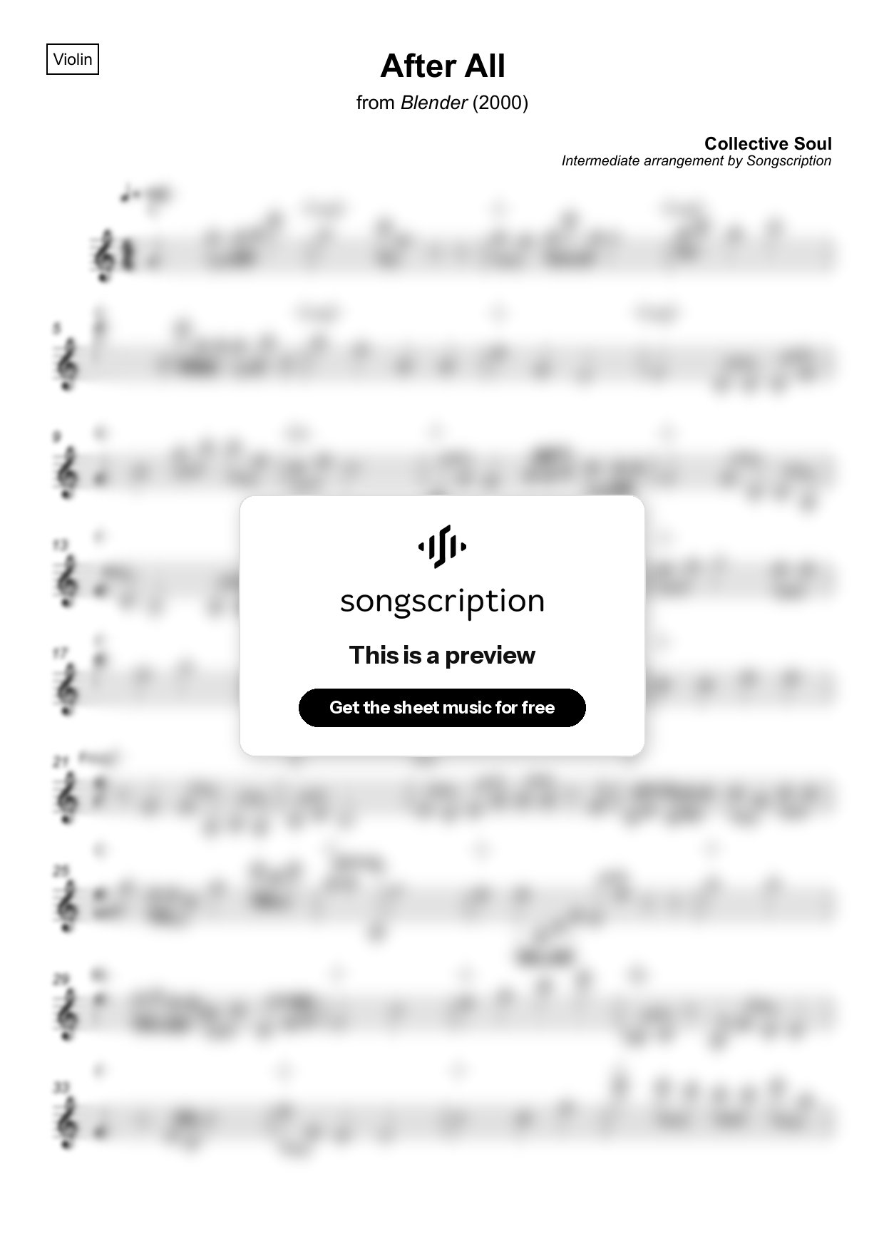 Intermediate Violin Sheet Music for "After All" by Collective Soul