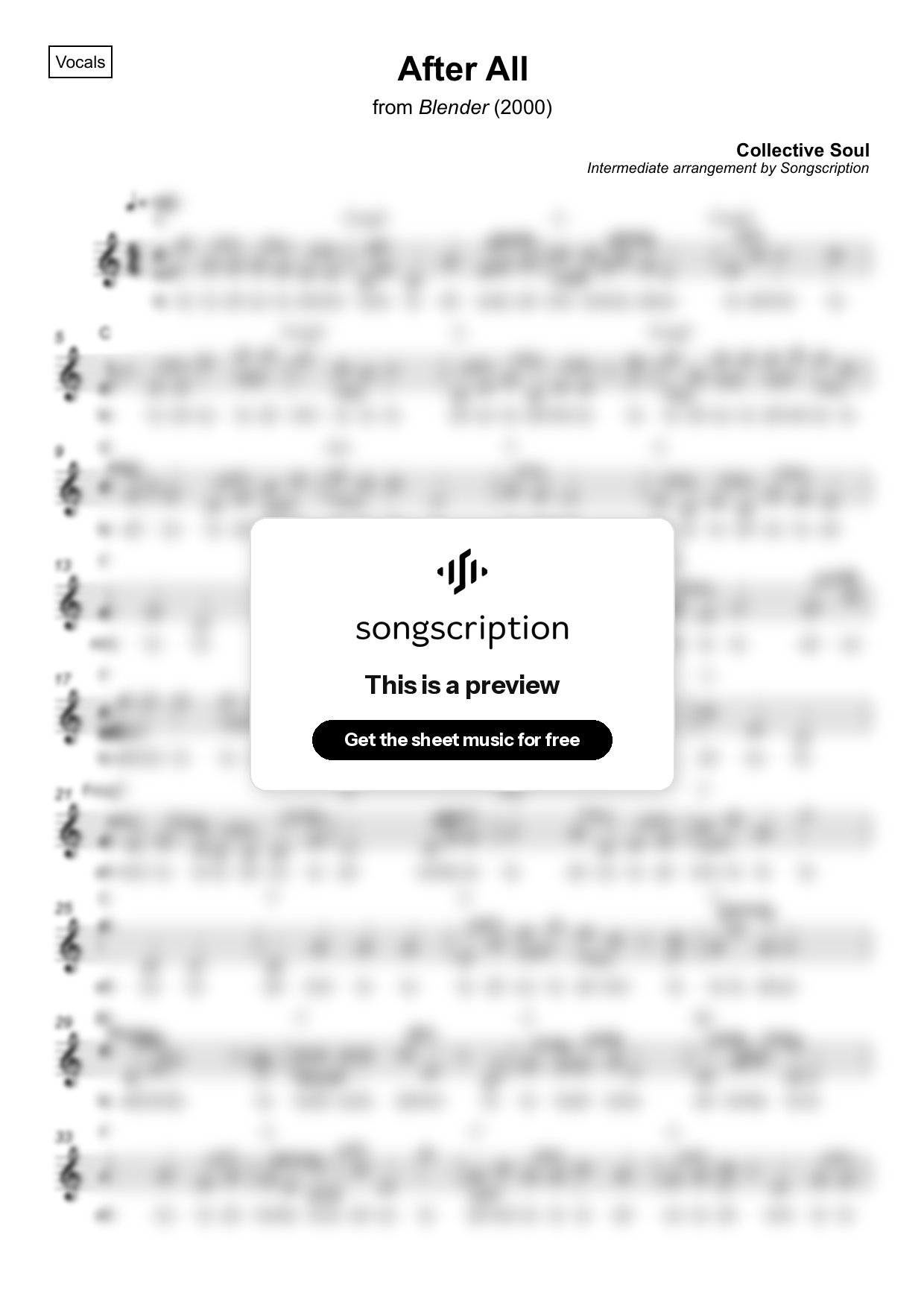 Intermediate Vocals Sheet Music for "After All" by Collective Soul