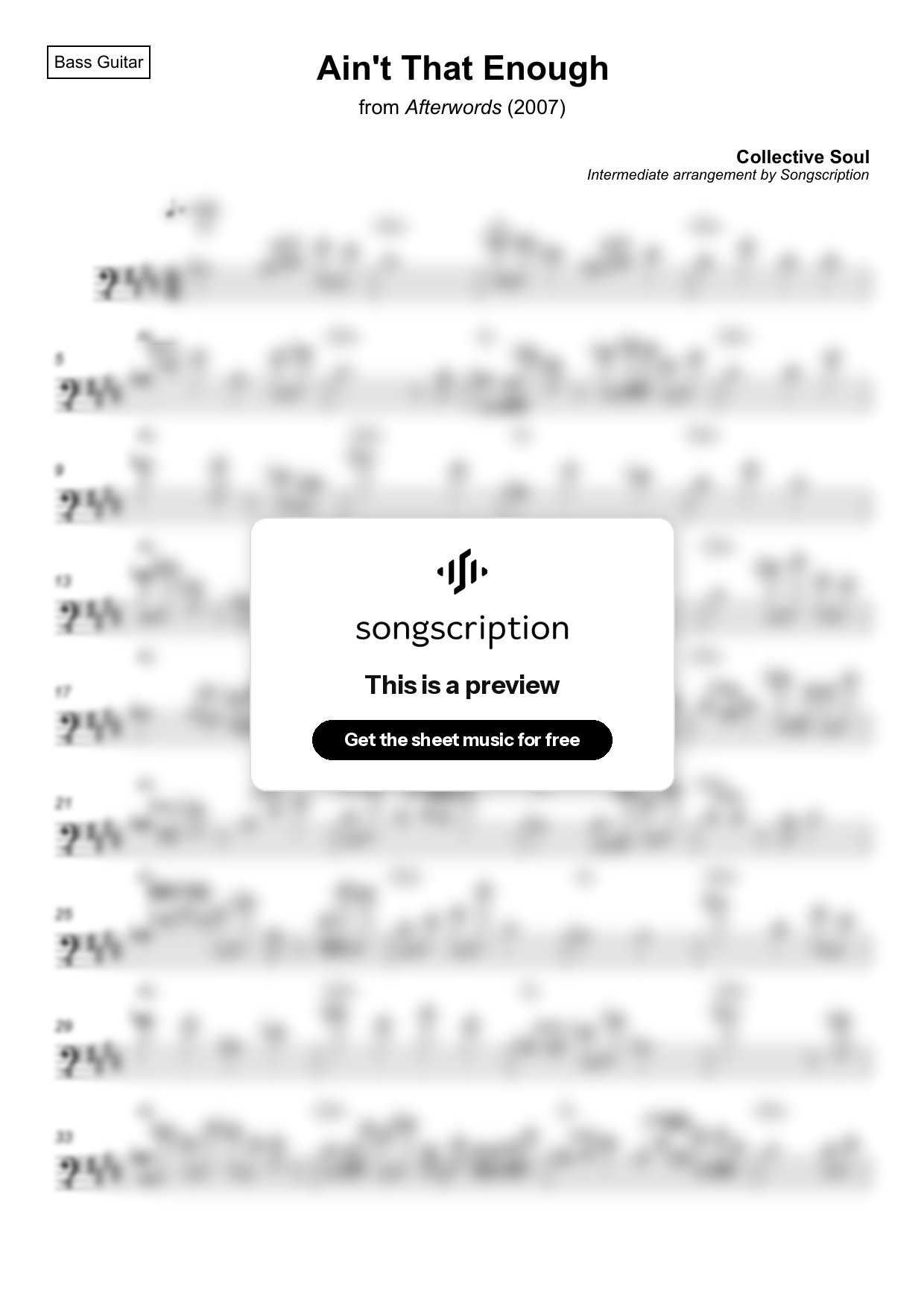 Intermediate Bass Guitar Sheet Music for "Ain't That Enough" by Collective Soul