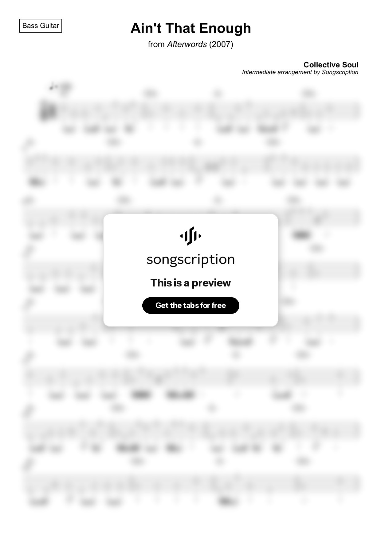 Intermediate Bass Guitar Tabs for "Ain't That Enough" by Collective Soul