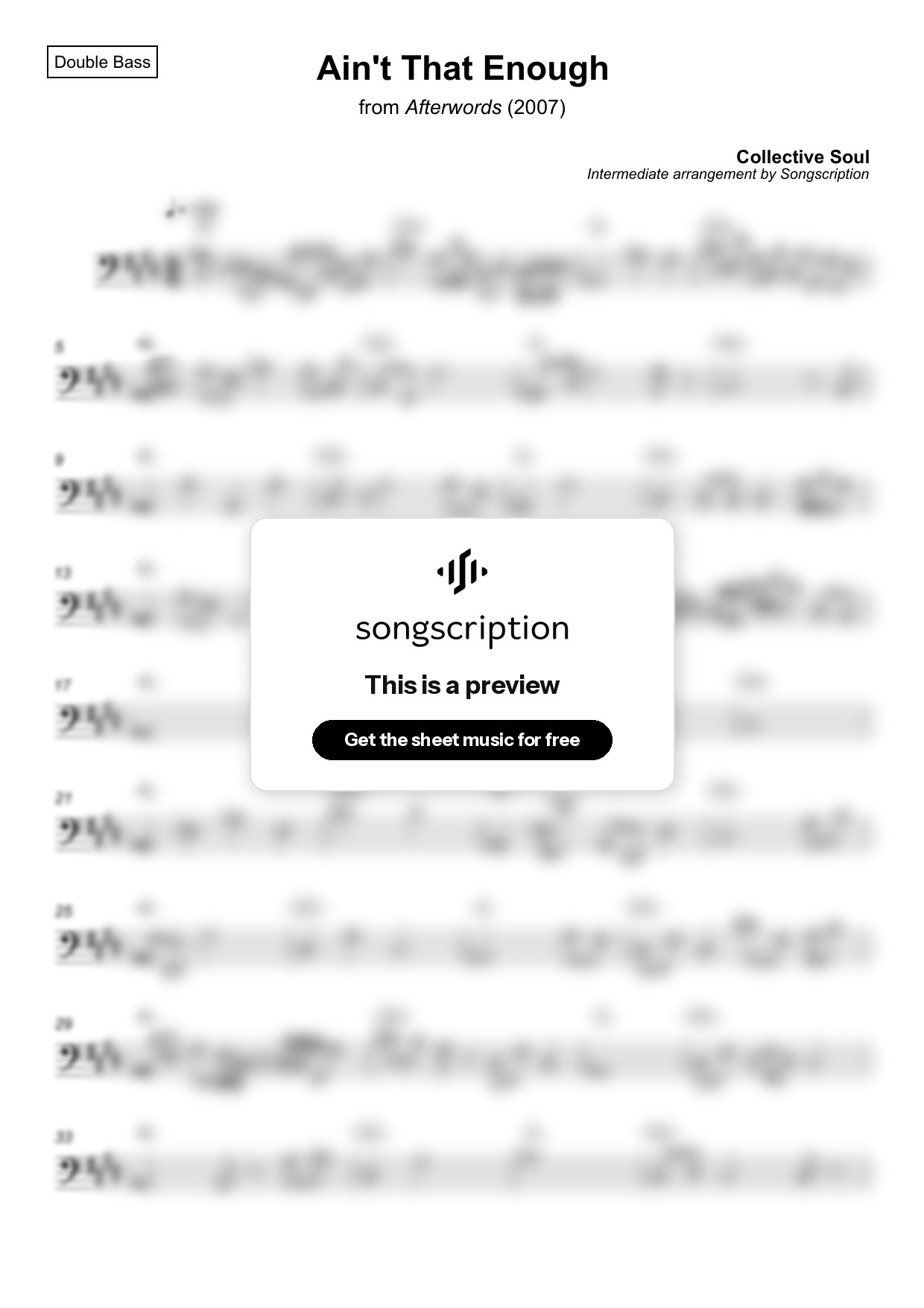 Intermediate Double Bass Sheet Music for "Ain't That Enough" by Collective Soul