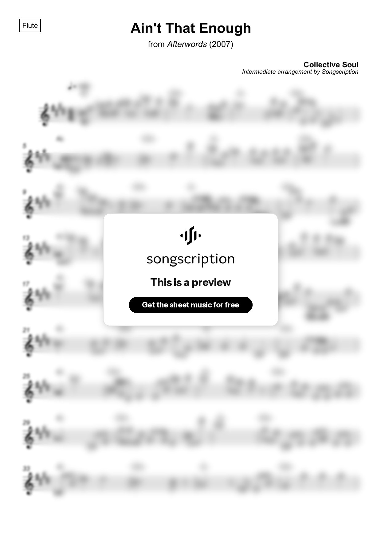 Intermediate Flute Sheet Music for "Ain't That Enough" by Collective Soul