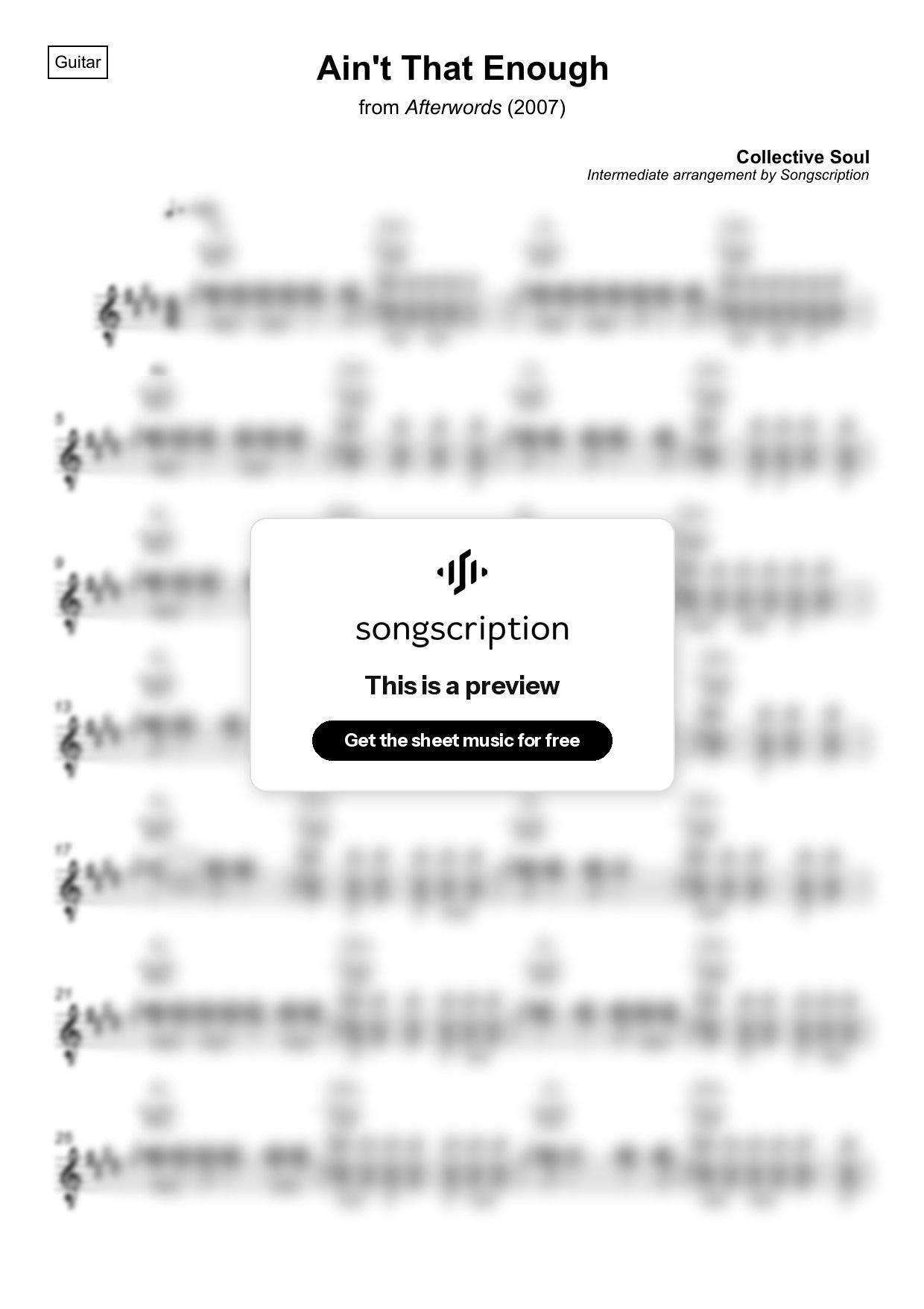 Intermediate Acoustic Guitar Sheet Music for "Ain't That Enough" by Collective Soul