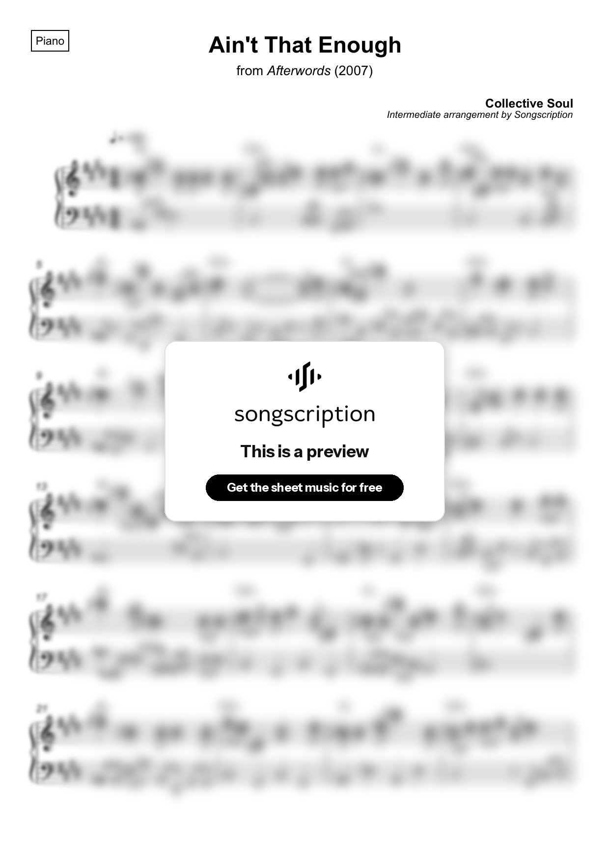 Intermediate Piano Sheet Music for "Ain't That Enough" by Collective Soul