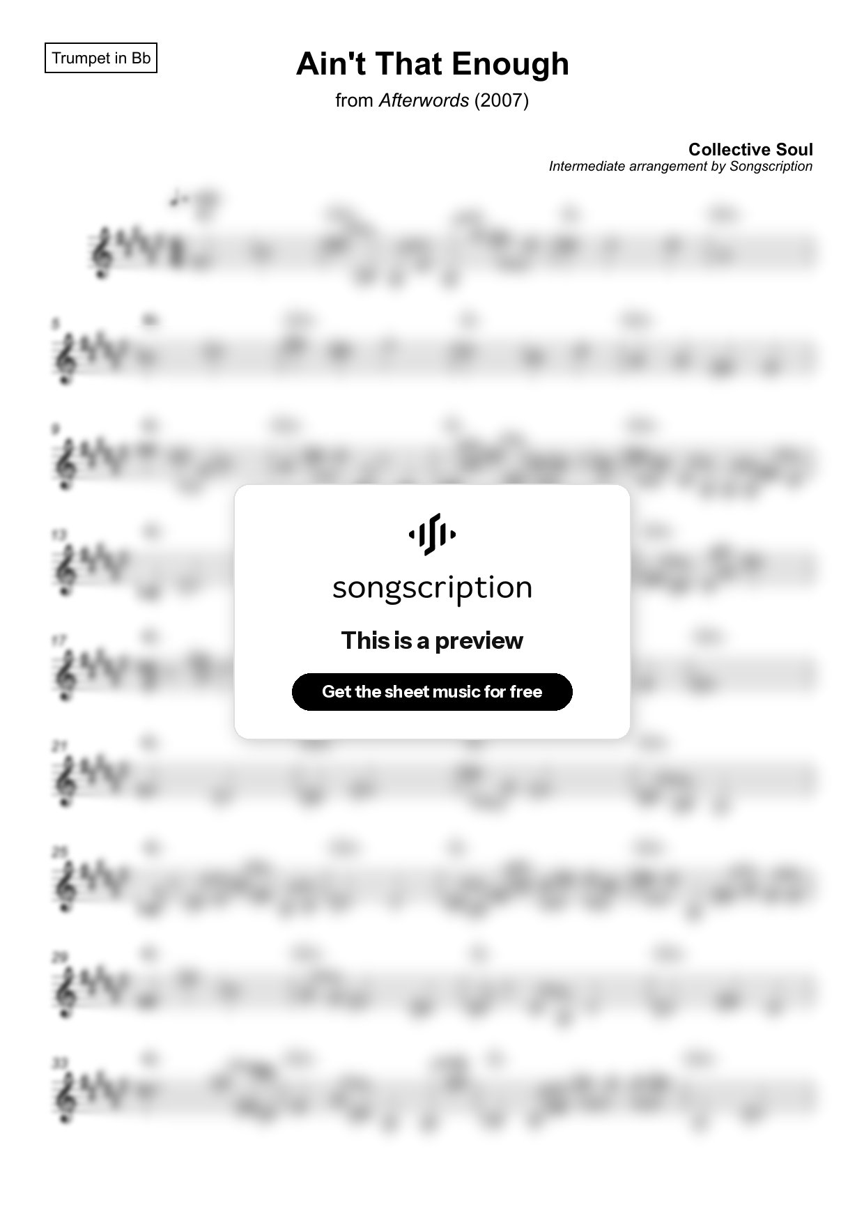 Intermediate Trumpet Sheet Music for "Ain't That Enough" by Collective Soul