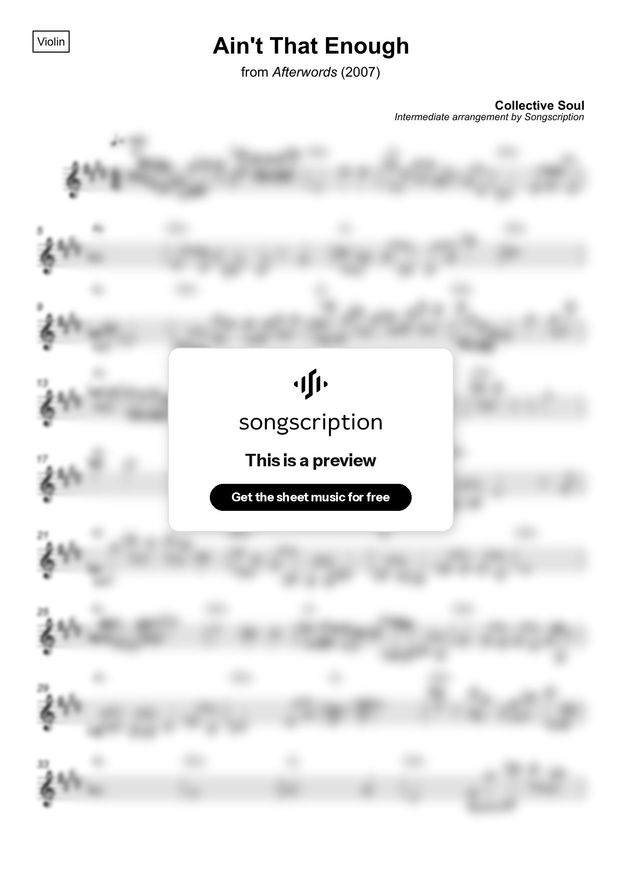 Intermediate Violin Sheet Music for "Ain't That Enough" by Collective Soul