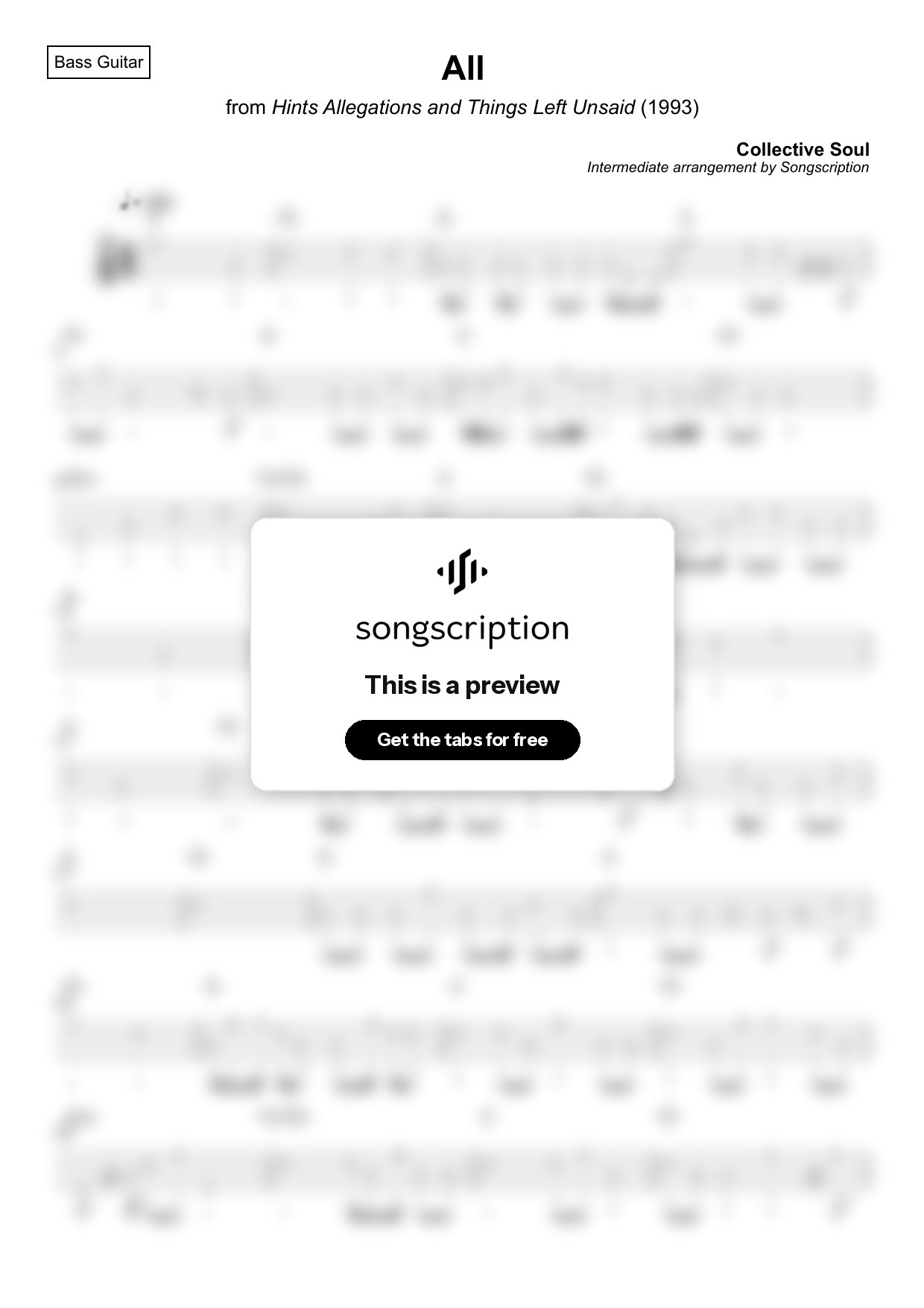 Intermediate Bass Guitar Tabs for "All" by Collective Soul
