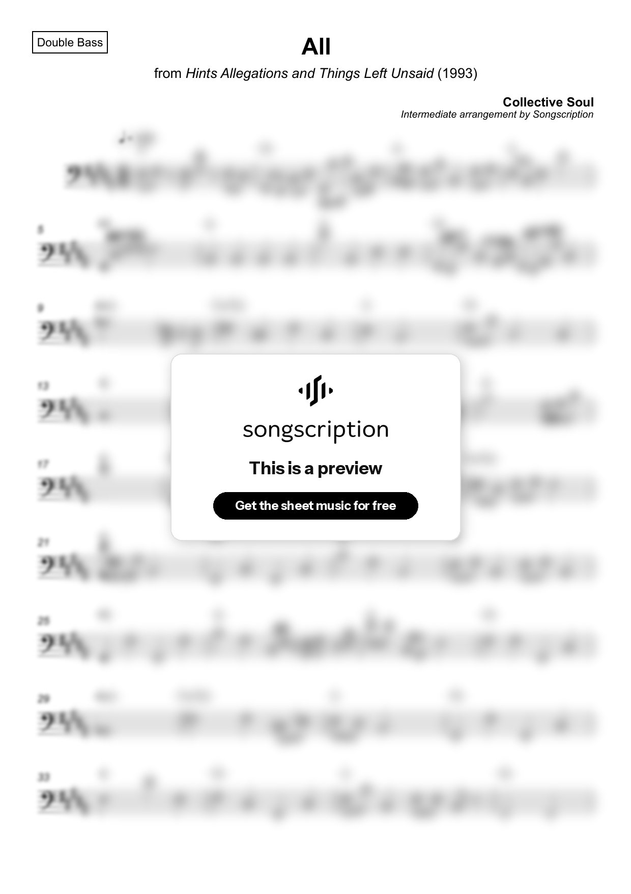 Intermediate Double Bass Sheet Music for "All" by Collective Soul