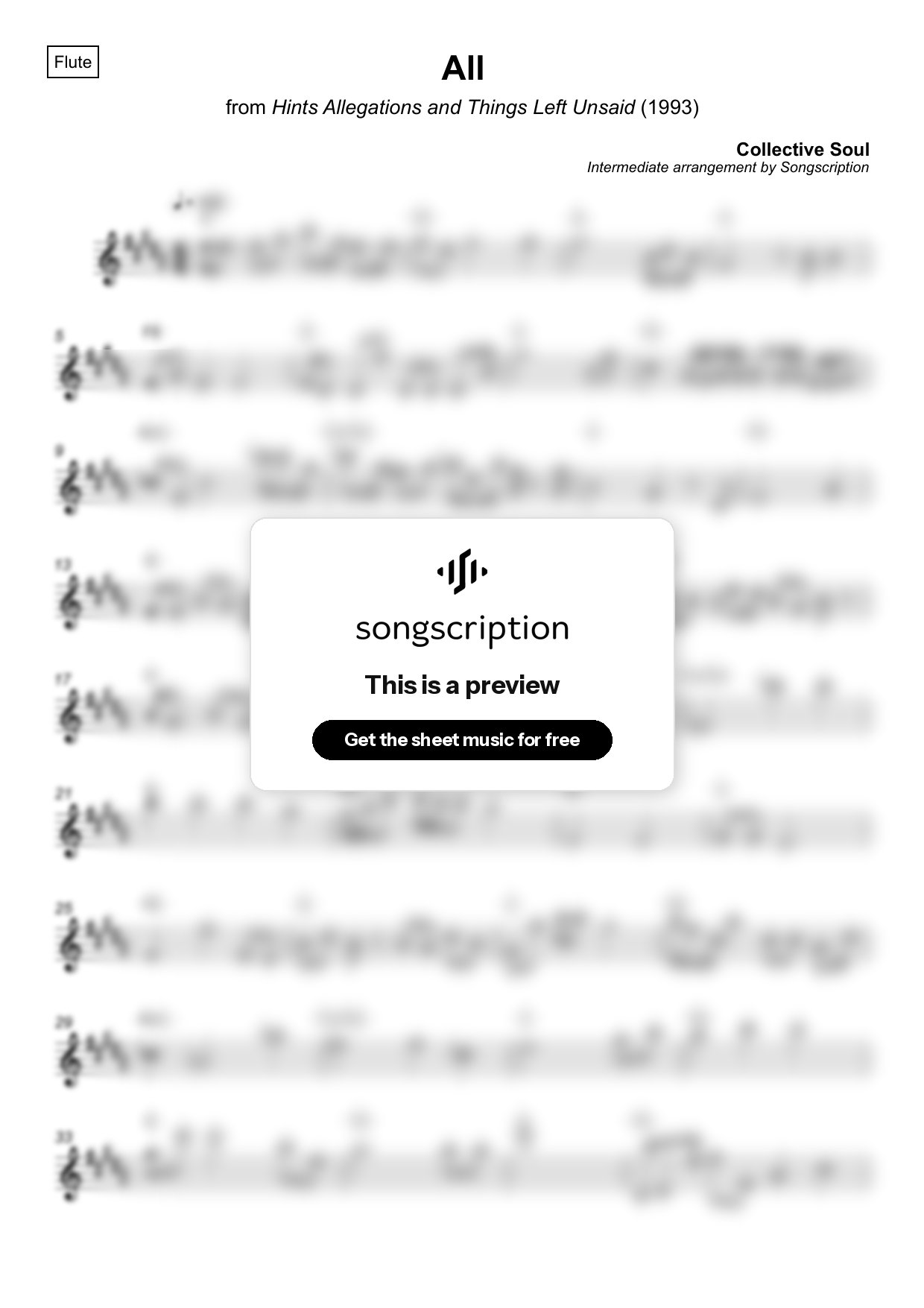 Intermediate Flute Sheet Music for "All" by Collective Soul