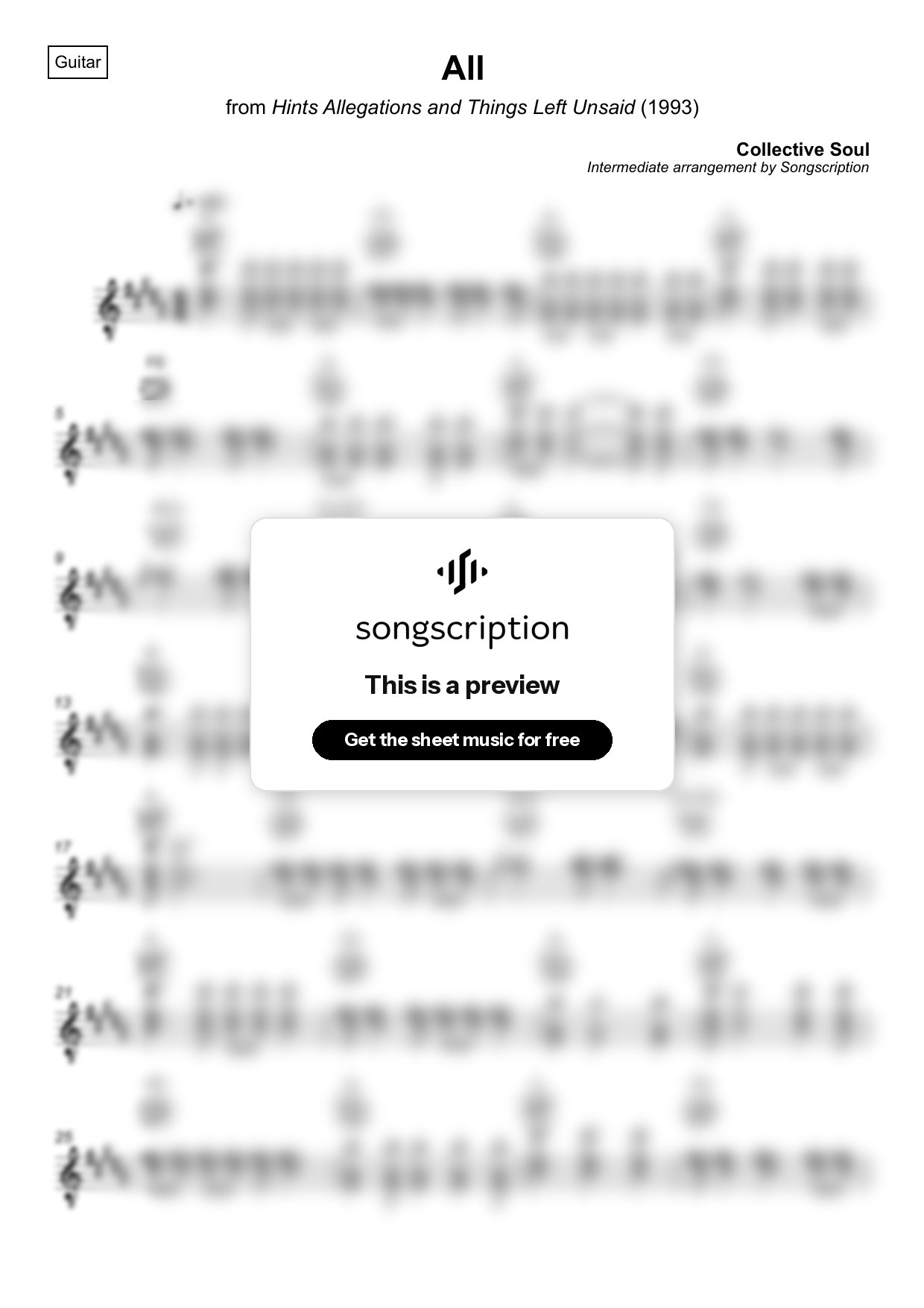 Intermediate Acoustic Guitar Sheet Music for "All" by Collective Soul