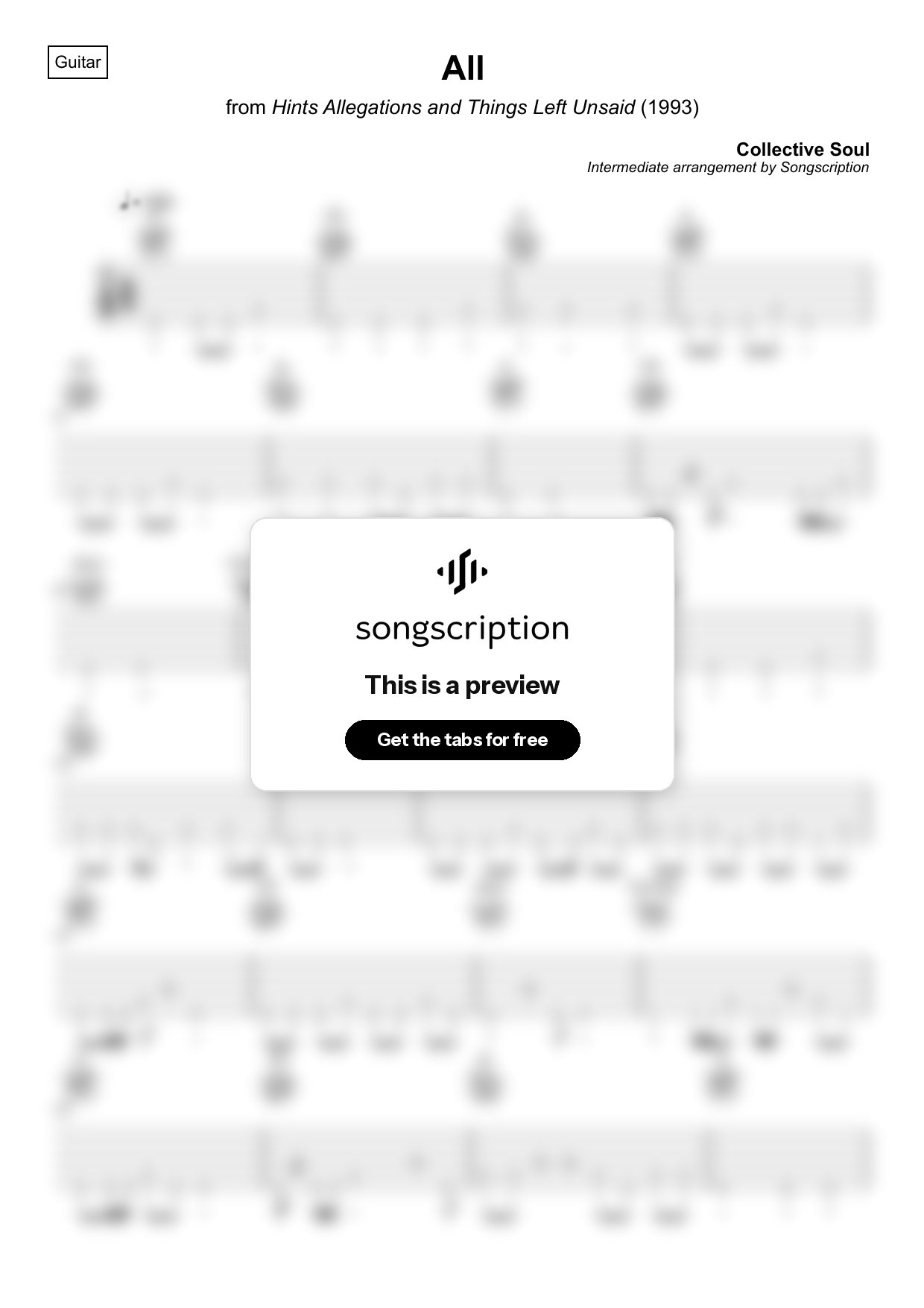 Intermediate Acoustic Guitar Tabs for "All" by Collective Soul