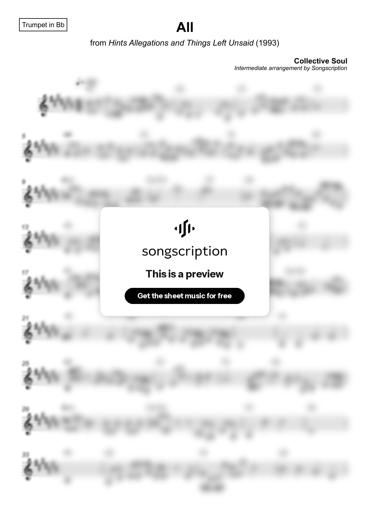 Intermediate Trumpet Sheet Music for "All" by Collective Soul