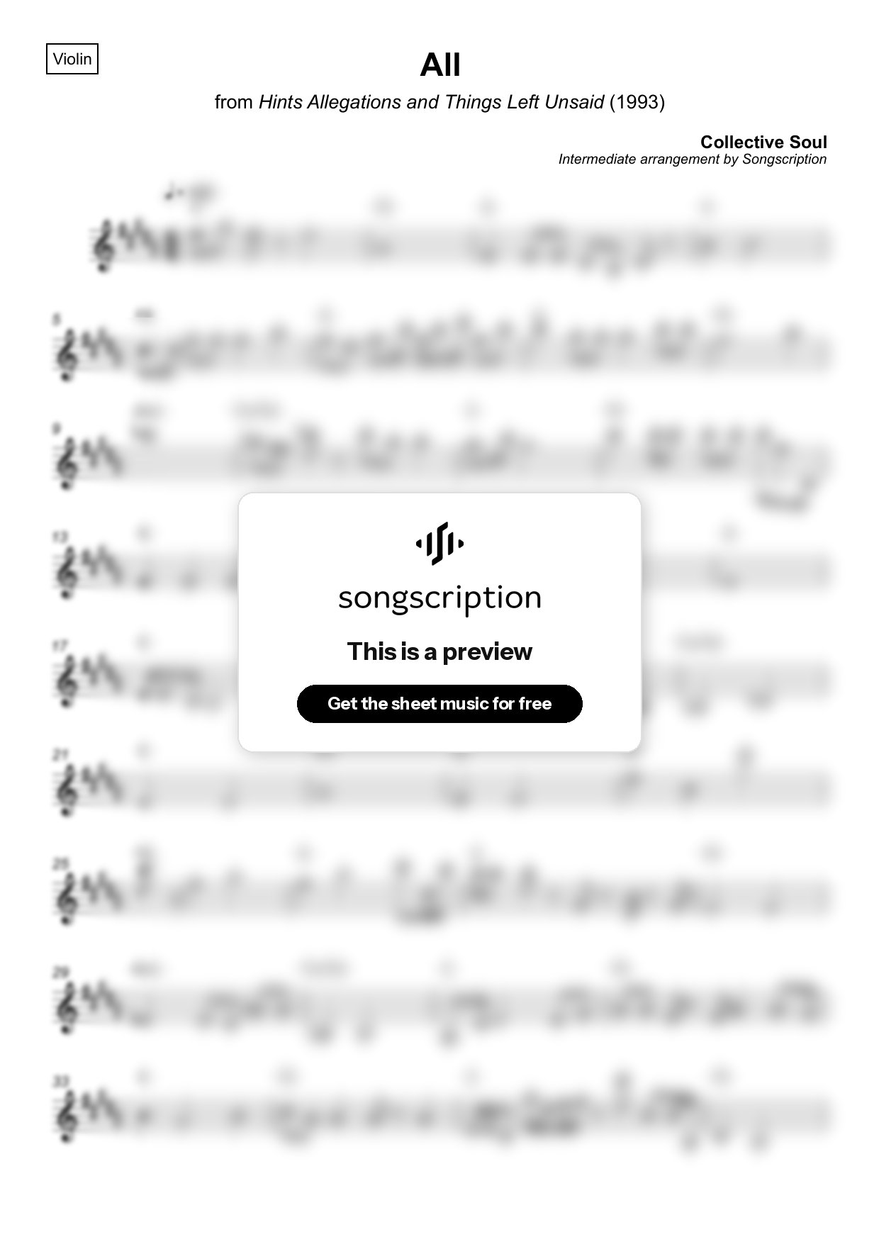 Intermediate Violin Sheet Music for "All" by Collective Soul