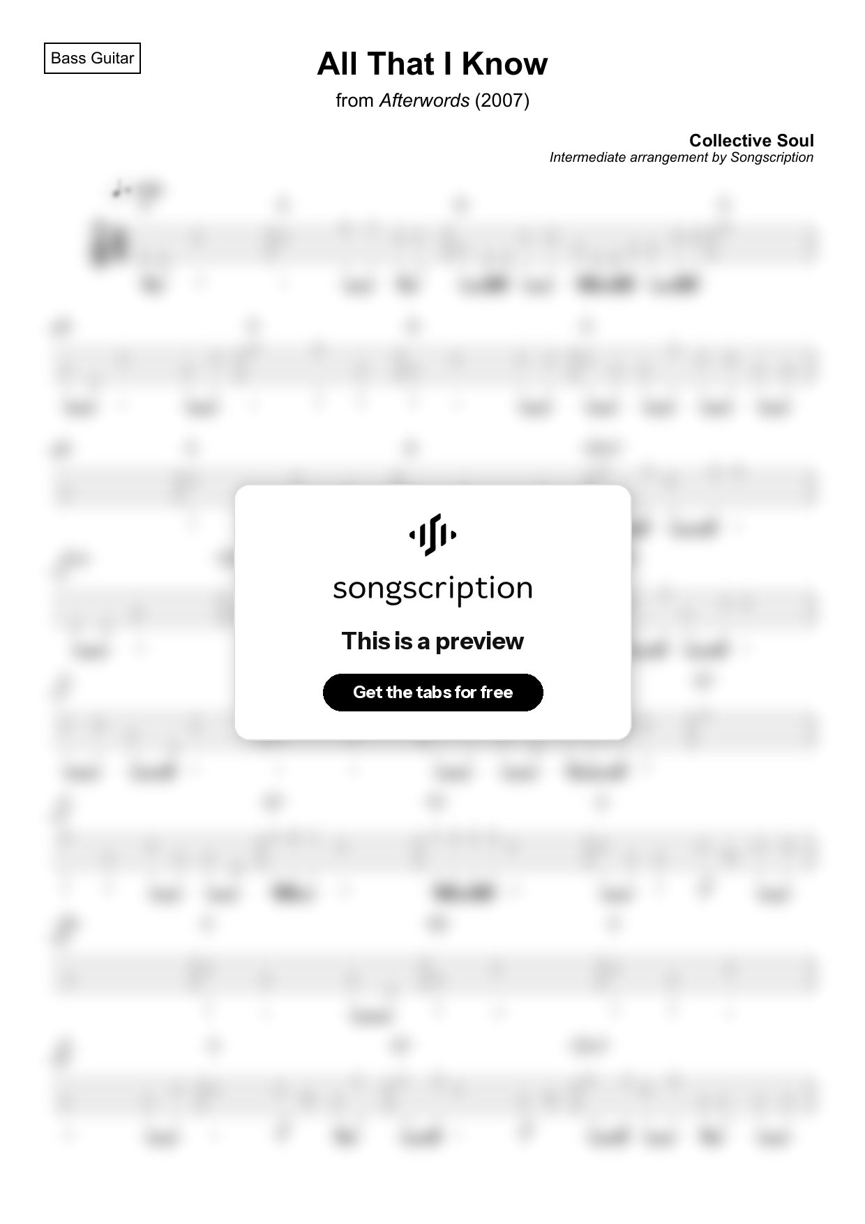 Intermediate Bass Guitar Tabs for "All That I Know" by Collective Soul