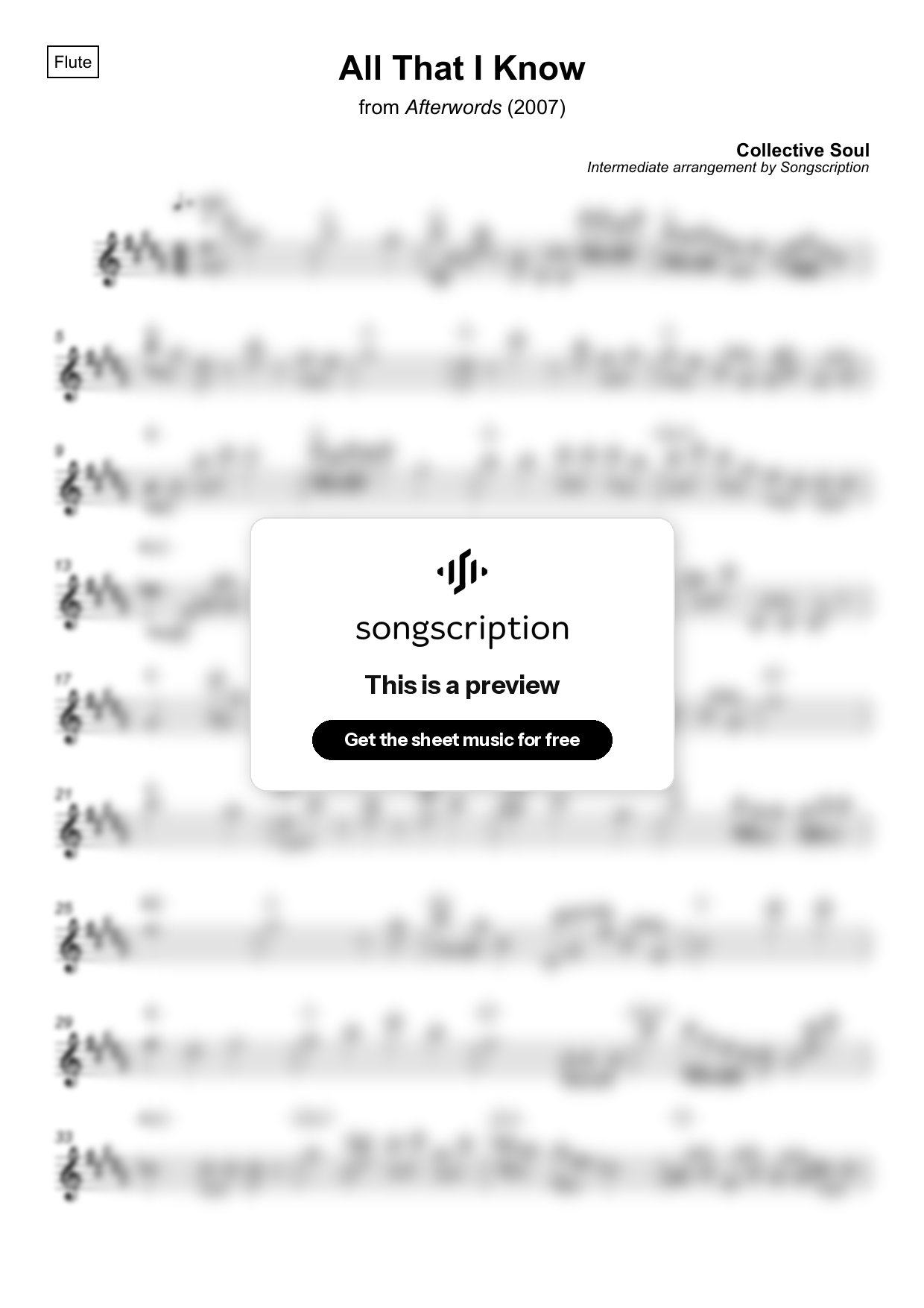 Intermediate Flute Sheet Music for "All That I Know" by Collective Soul