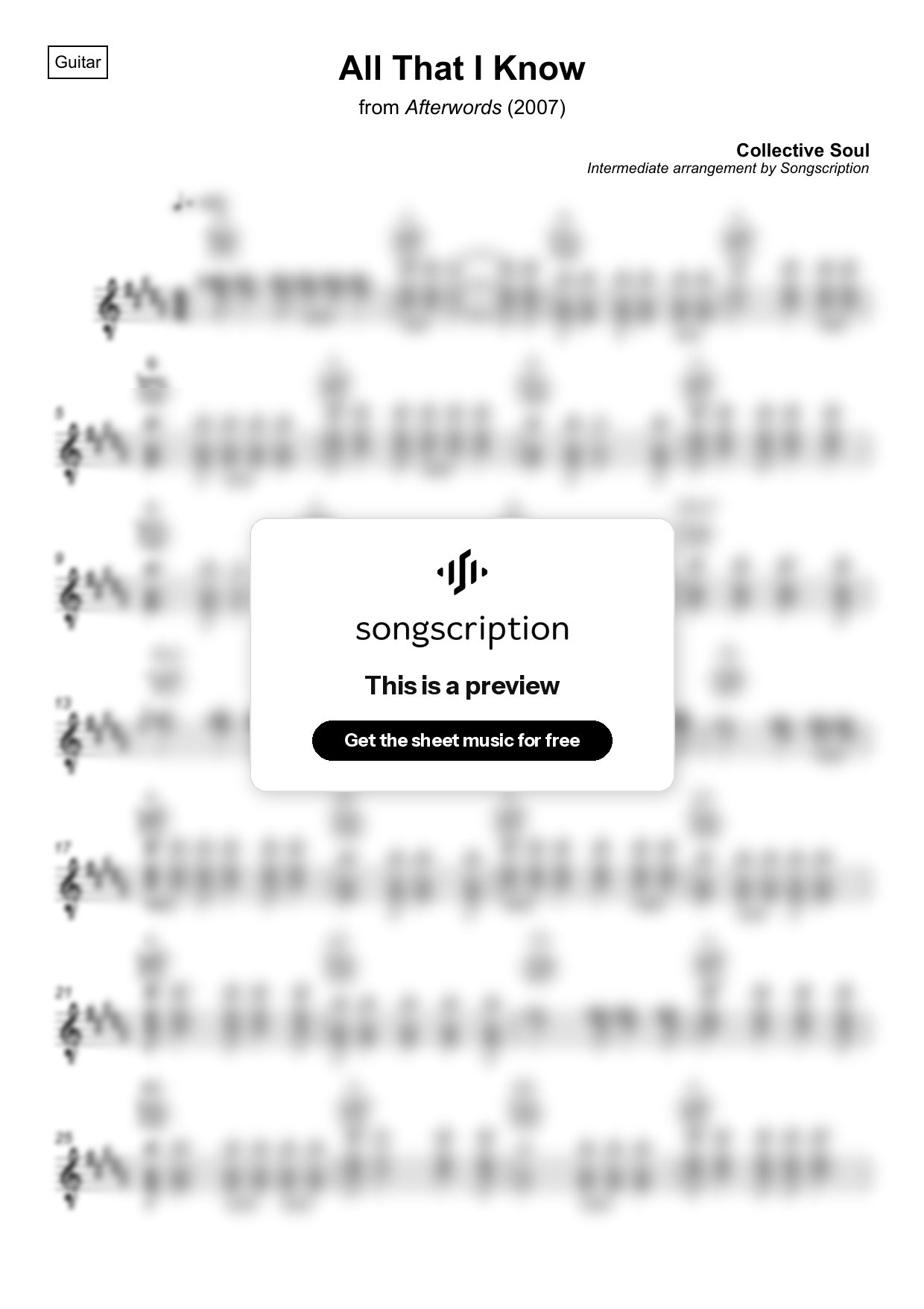 Intermediate Acoustic Guitar Sheet Music for "All That I Know" by Collective Soul