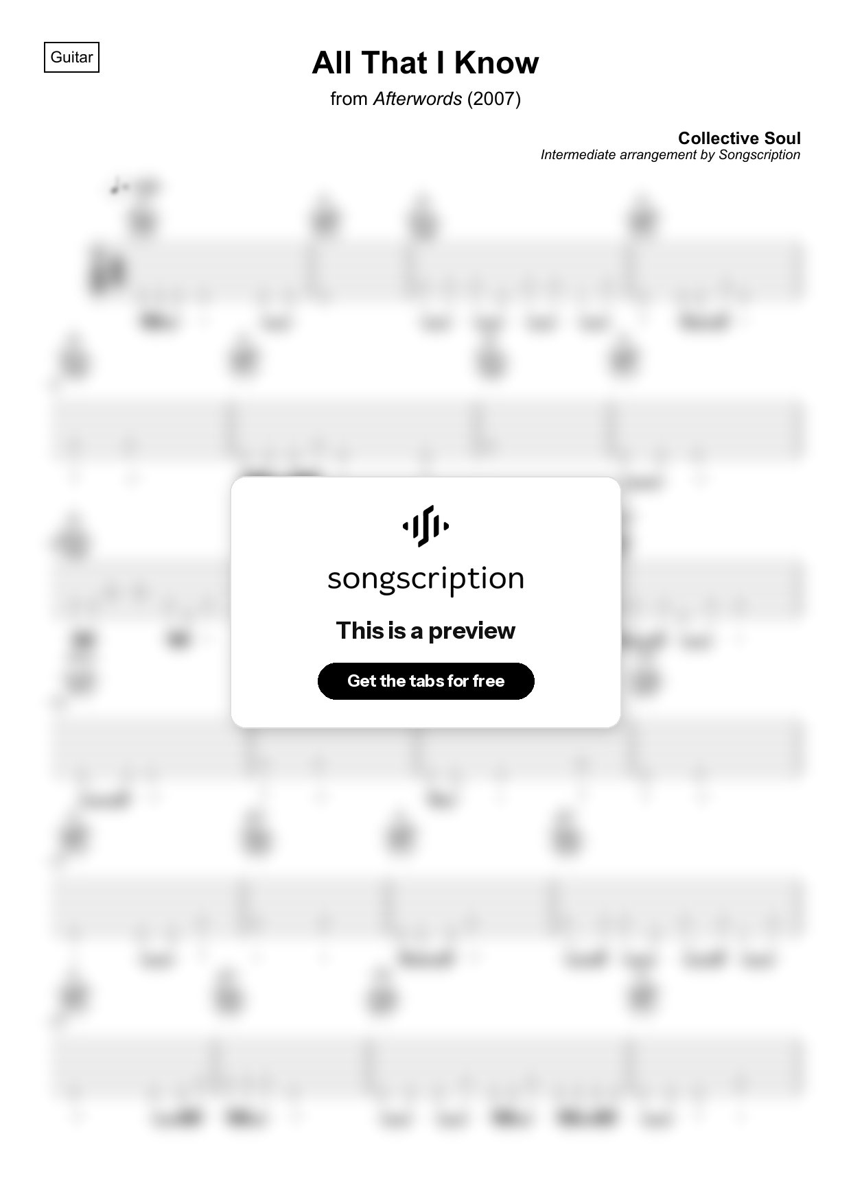 Intermediate Acoustic Guitar Tabs for "All That I Know" by Collective Soul