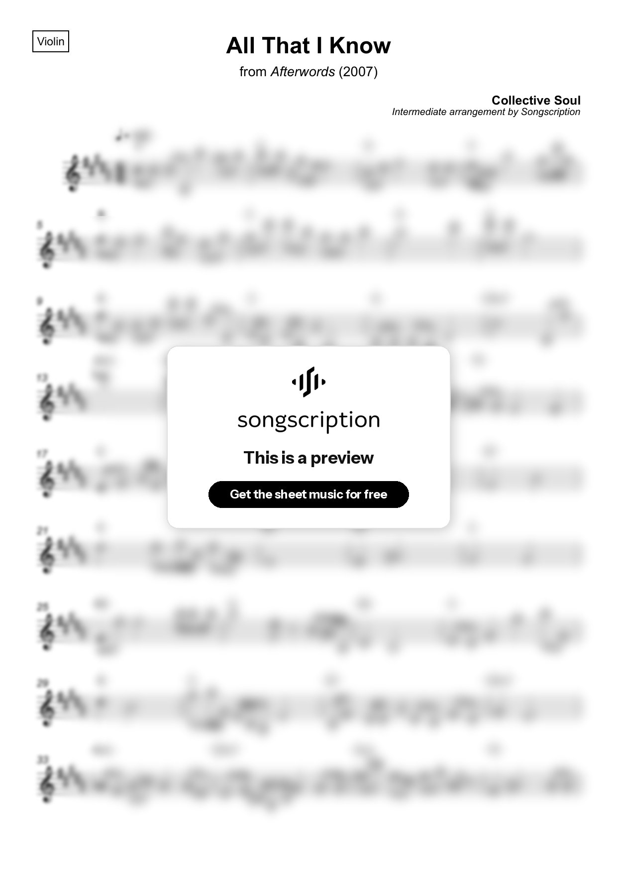 Intermediate Violin Sheet Music for "All That I Know" by Collective Soul