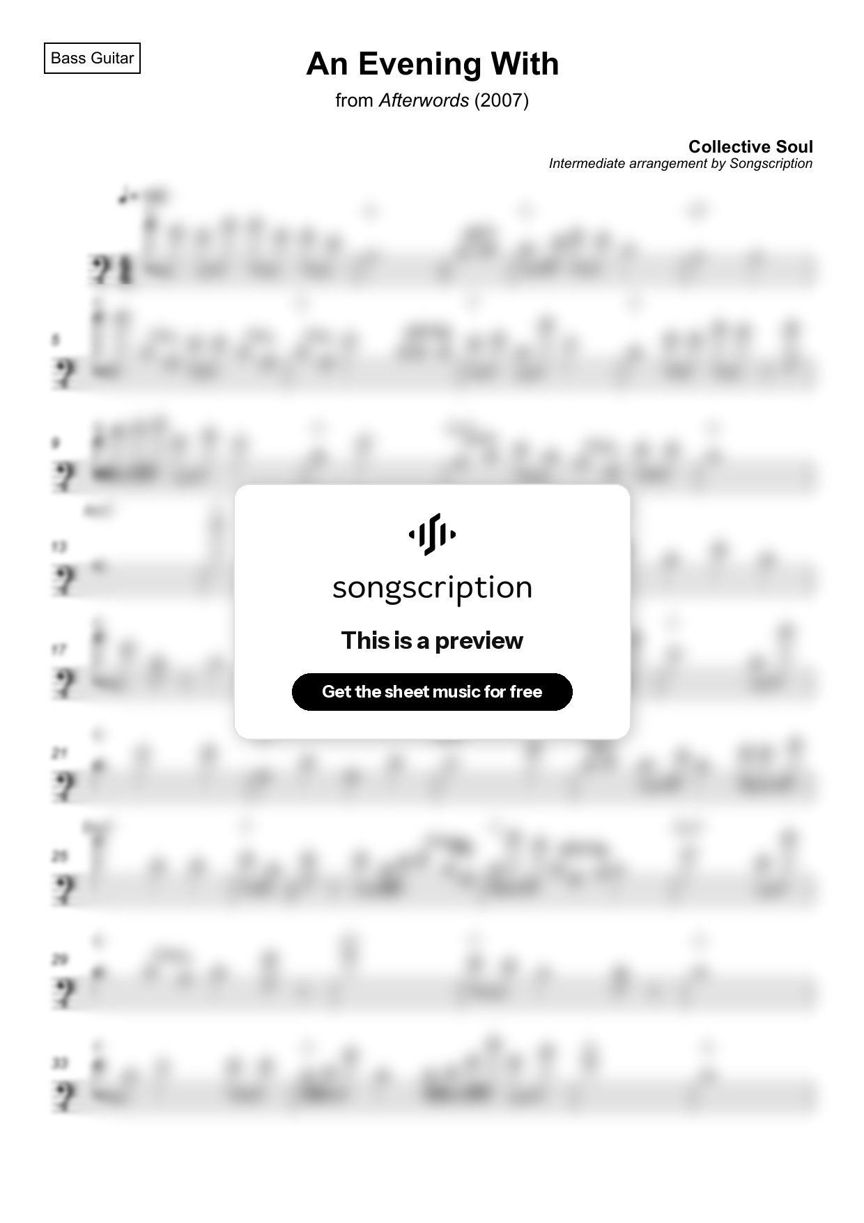 Intermediate Bass Guitar Sheet Music for "An Evening With" by Collective Soul