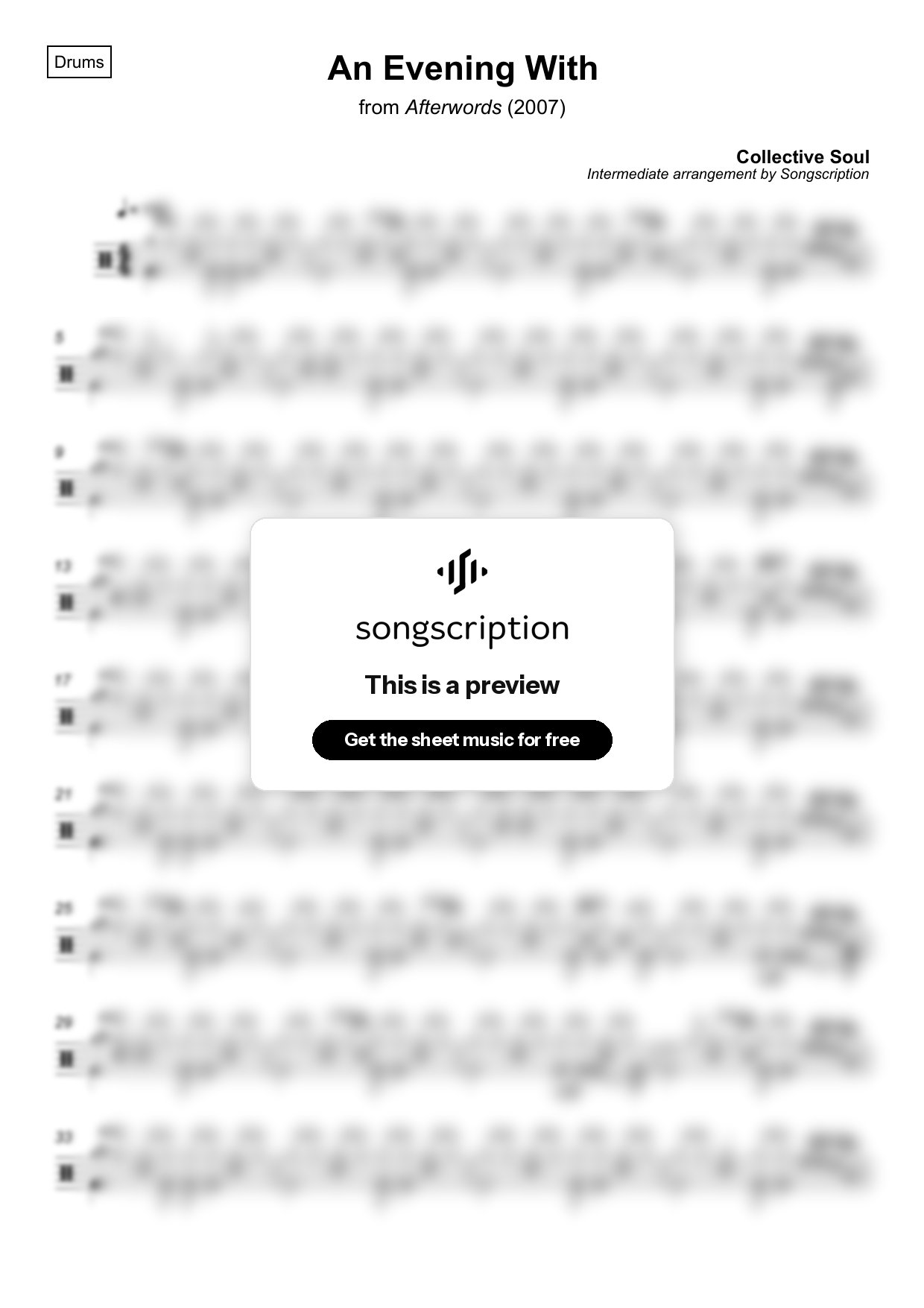 Intermediate Drums Sheet Music for "An Evening With" by Collective Soul