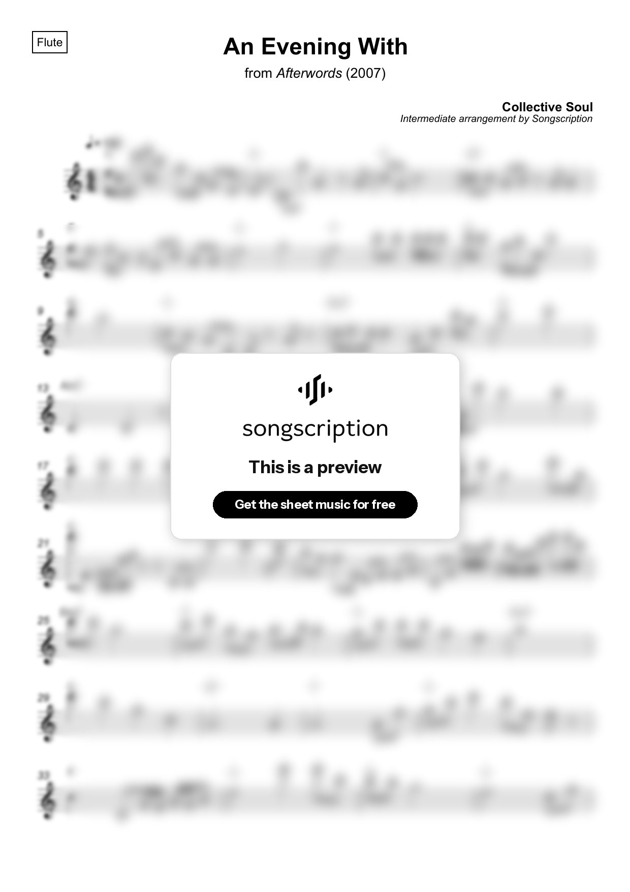 Intermediate Flute Sheet Music for "An Evening With" by Collective Soul
