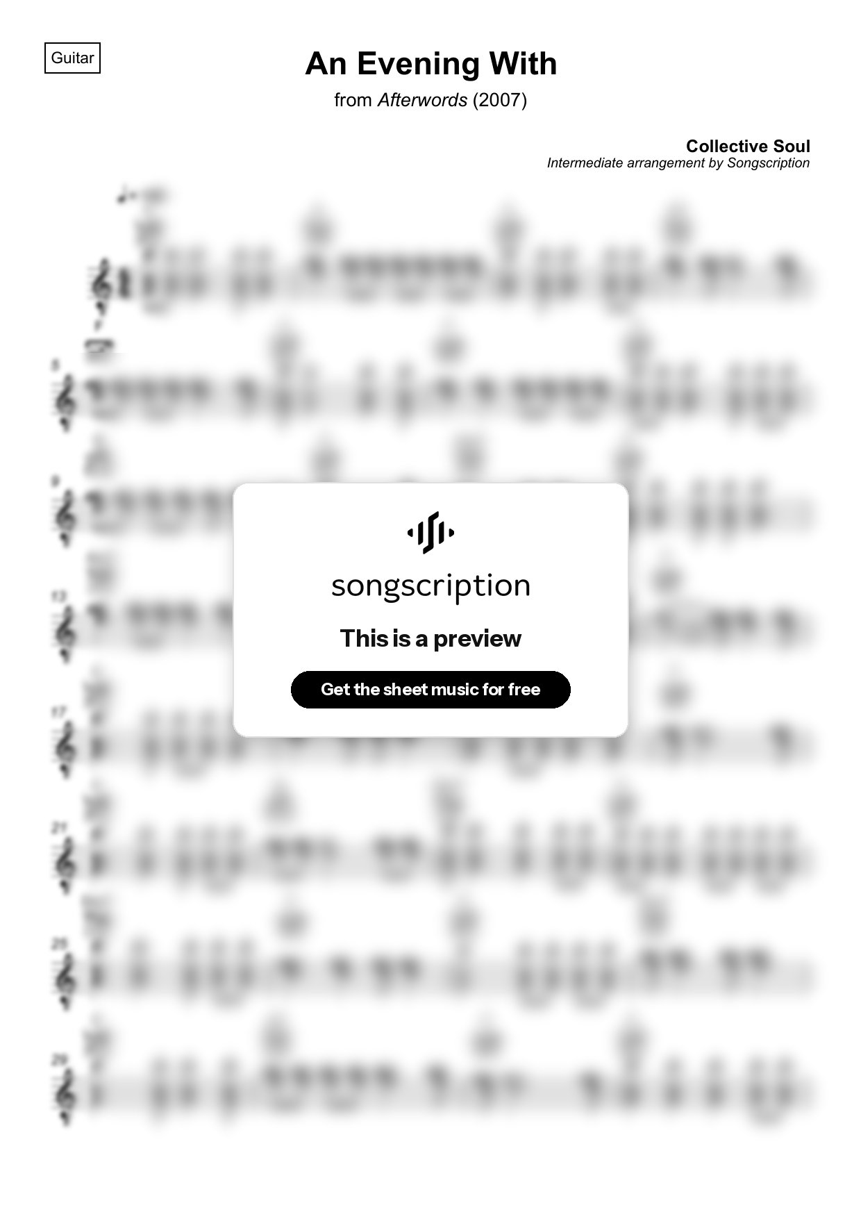 Intermediate Acoustic Guitar Sheet Music for "An Evening With" by Collective Soul