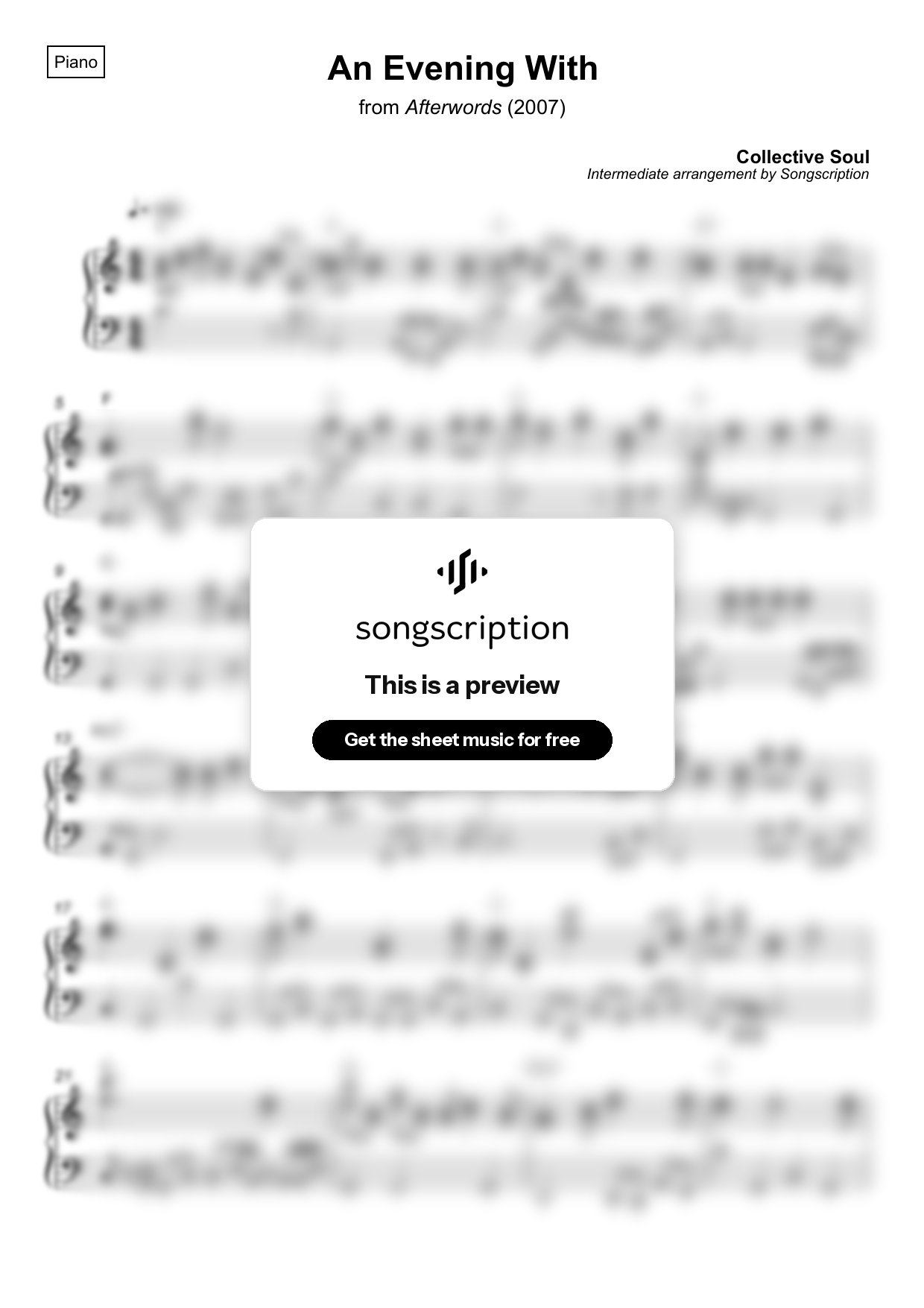 Intermediate Piano Sheet Music for "An Evening With" by Collective Soul