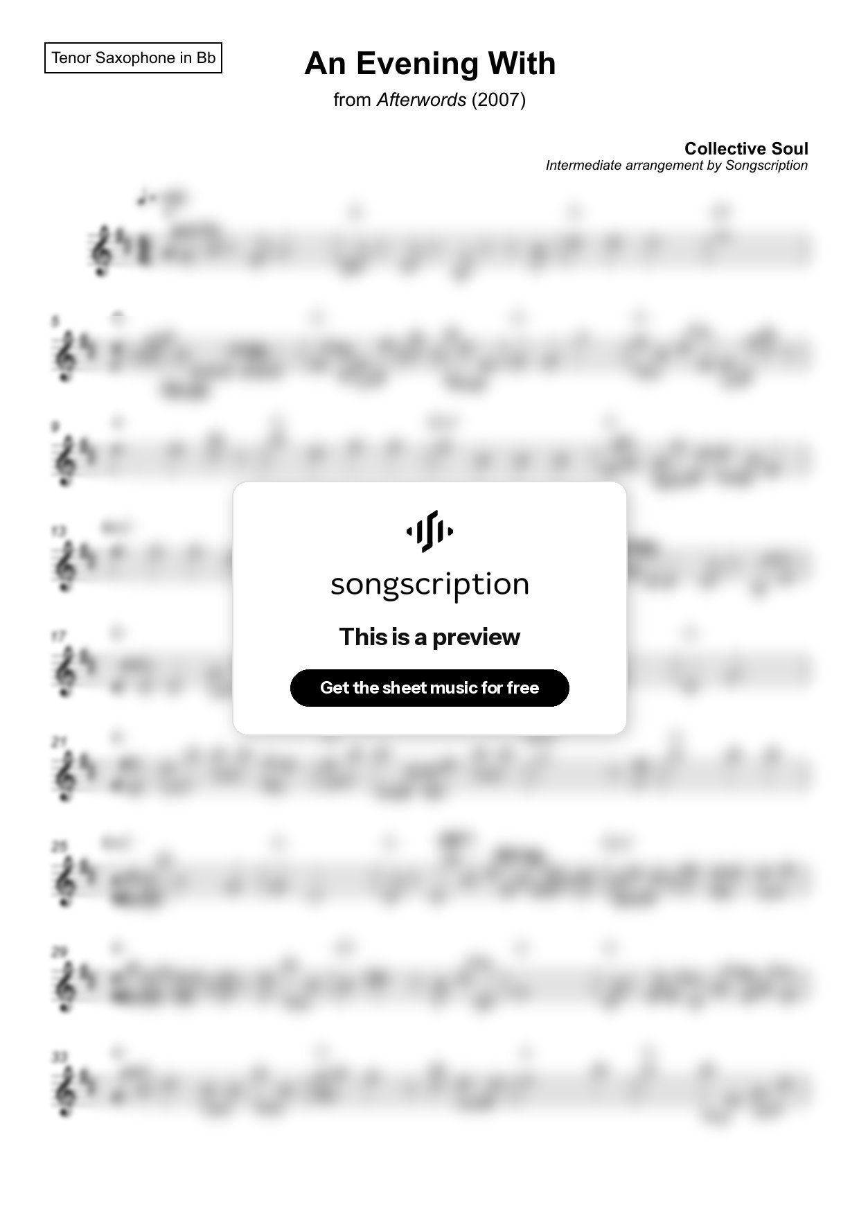 Intermediate Tenor Sax Sheet Music for "An Evening With" by Collective Soul