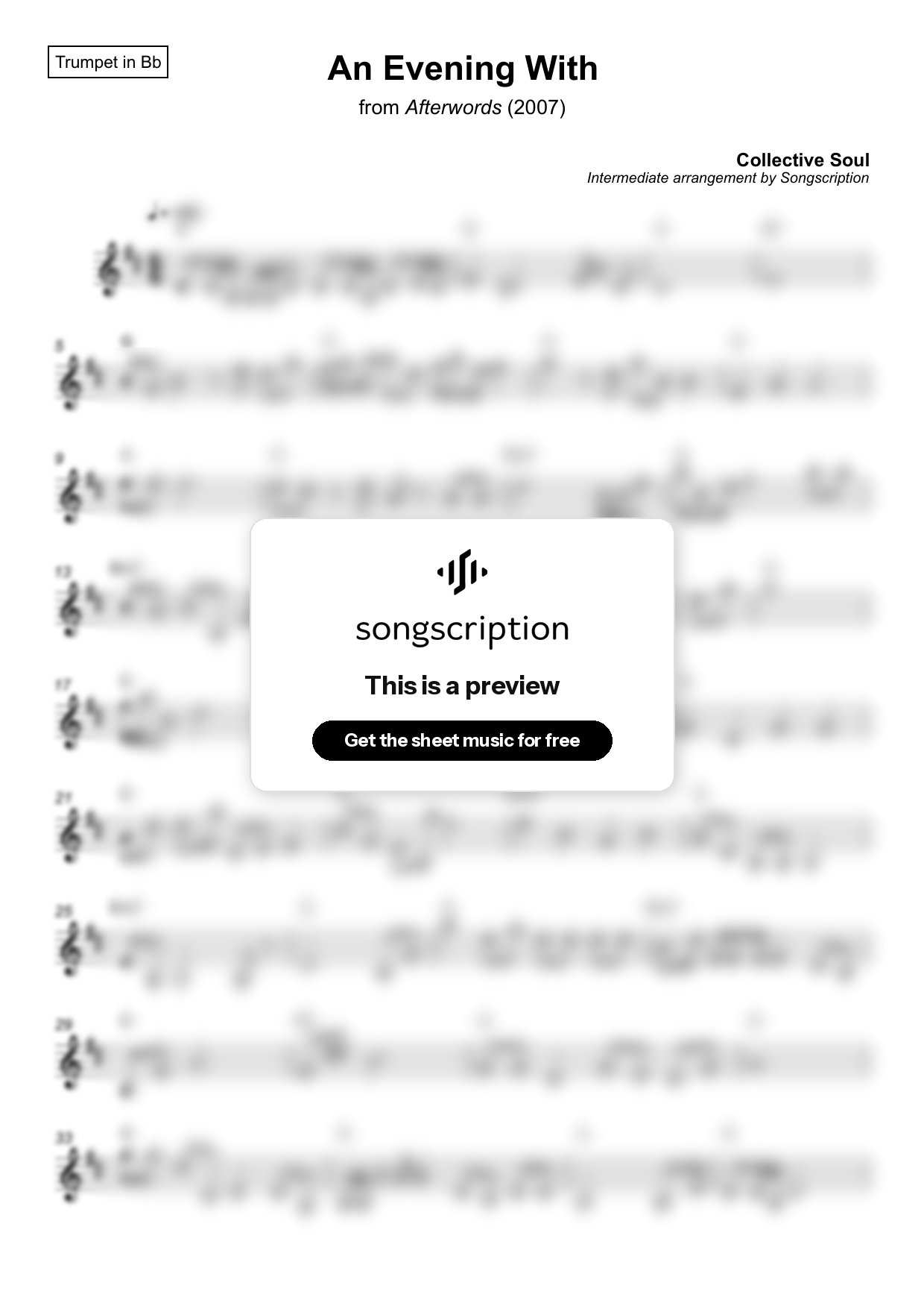Intermediate Trumpet Sheet Music for "An Evening With" by Collective Soul