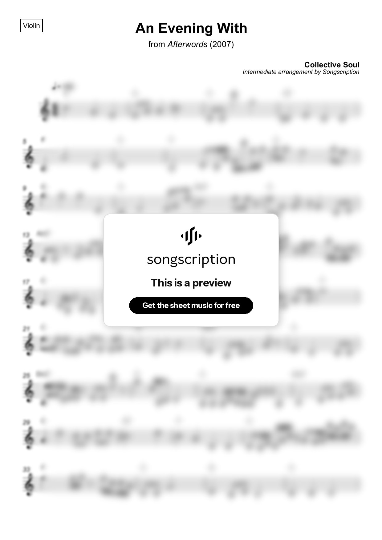 Intermediate Violin Sheet Music for "An Evening With" by Collective Soul