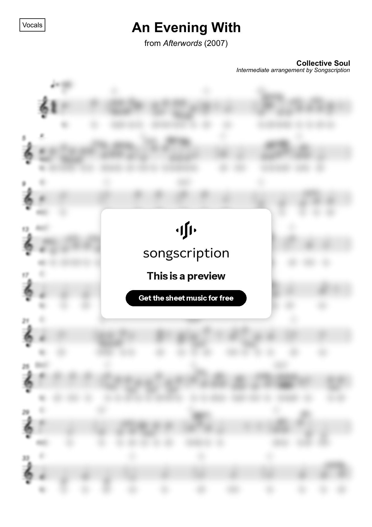 Intermediate Vocals Sheet Music for "An Evening With" by Collective Soul
