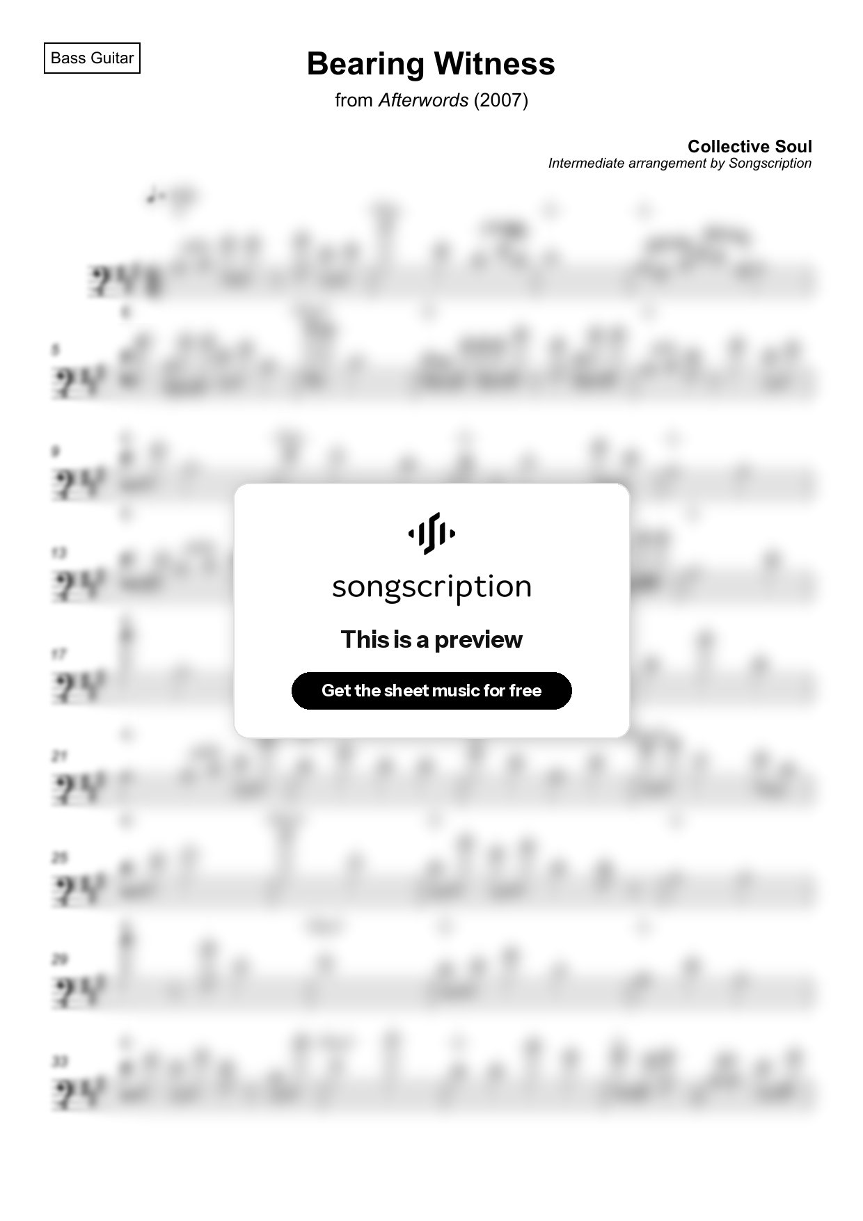 Intermediate Bass Guitar Sheet Music for "Bearing Witness" by Collective Soul