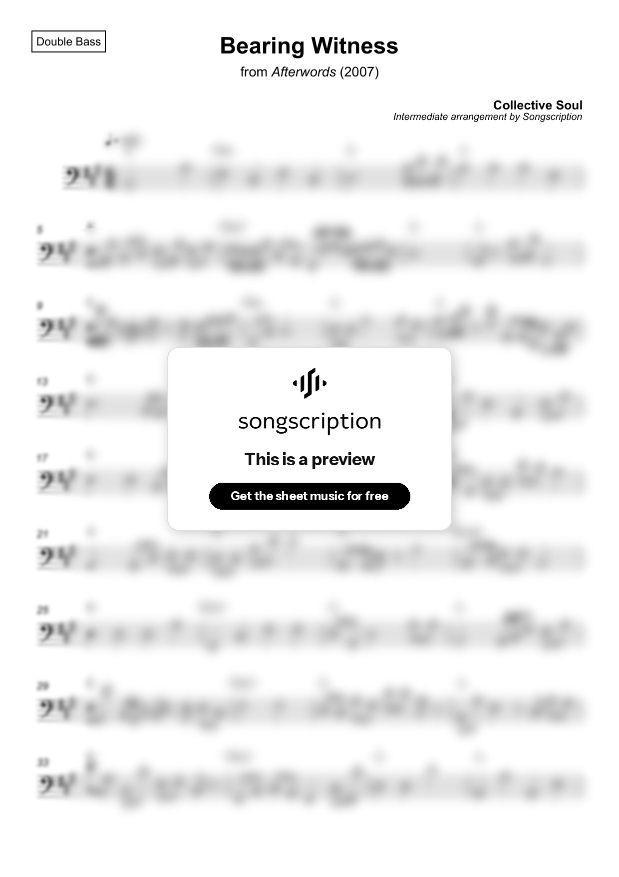 Intermediate Double Bass Sheet Music for "Bearing Witness" by Collective Soul