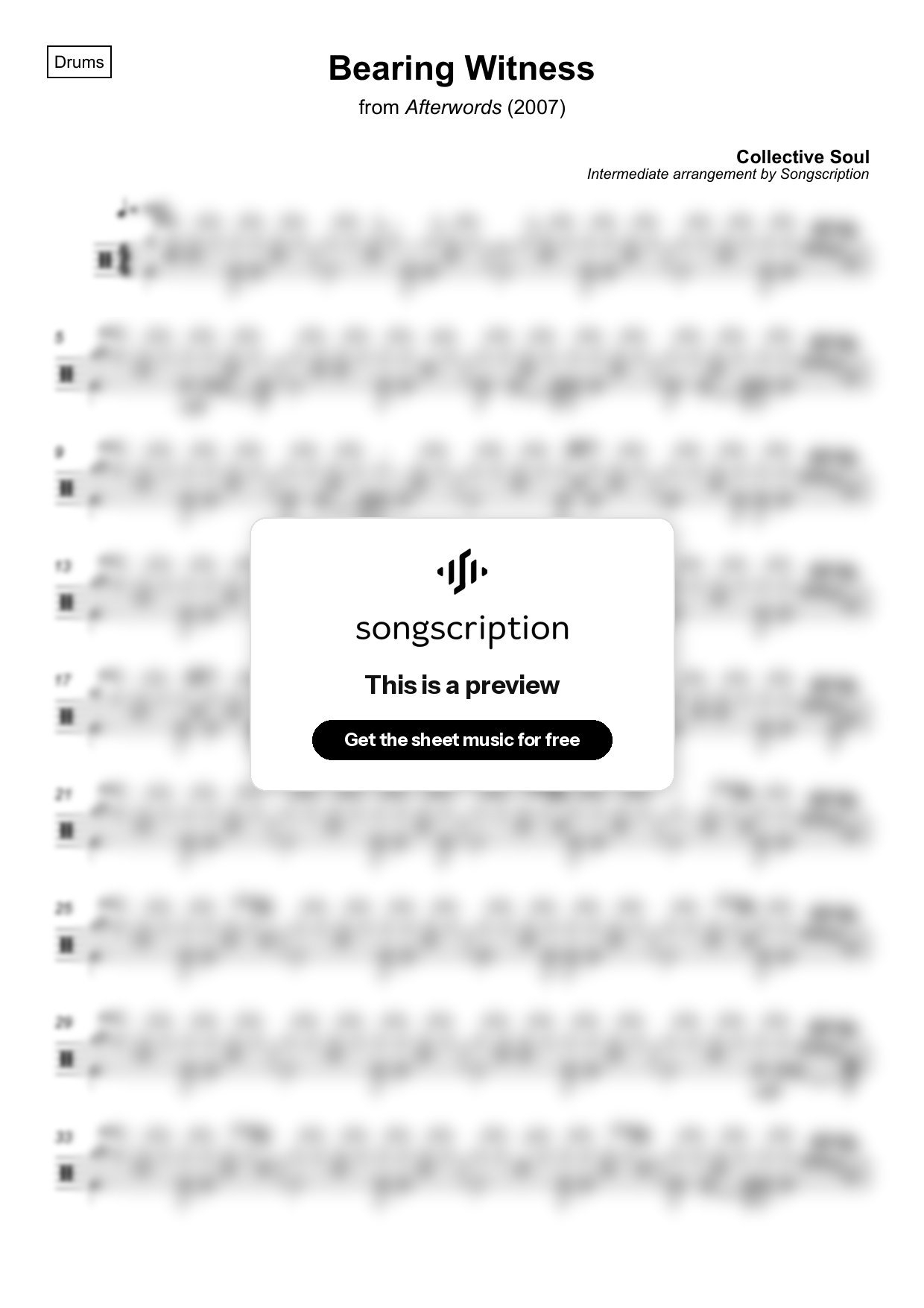 Intermediate Drums Sheet Music for "Bearing Witness" by Collective Soul