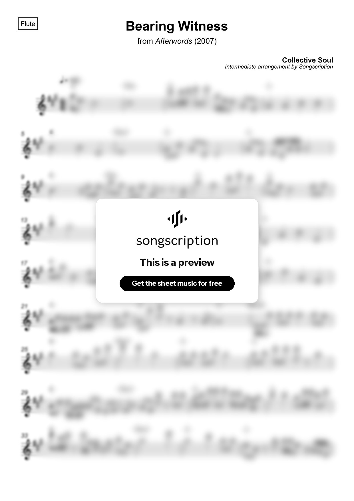 Intermediate Flute Sheet Music for "Bearing Witness" by Collective Soul