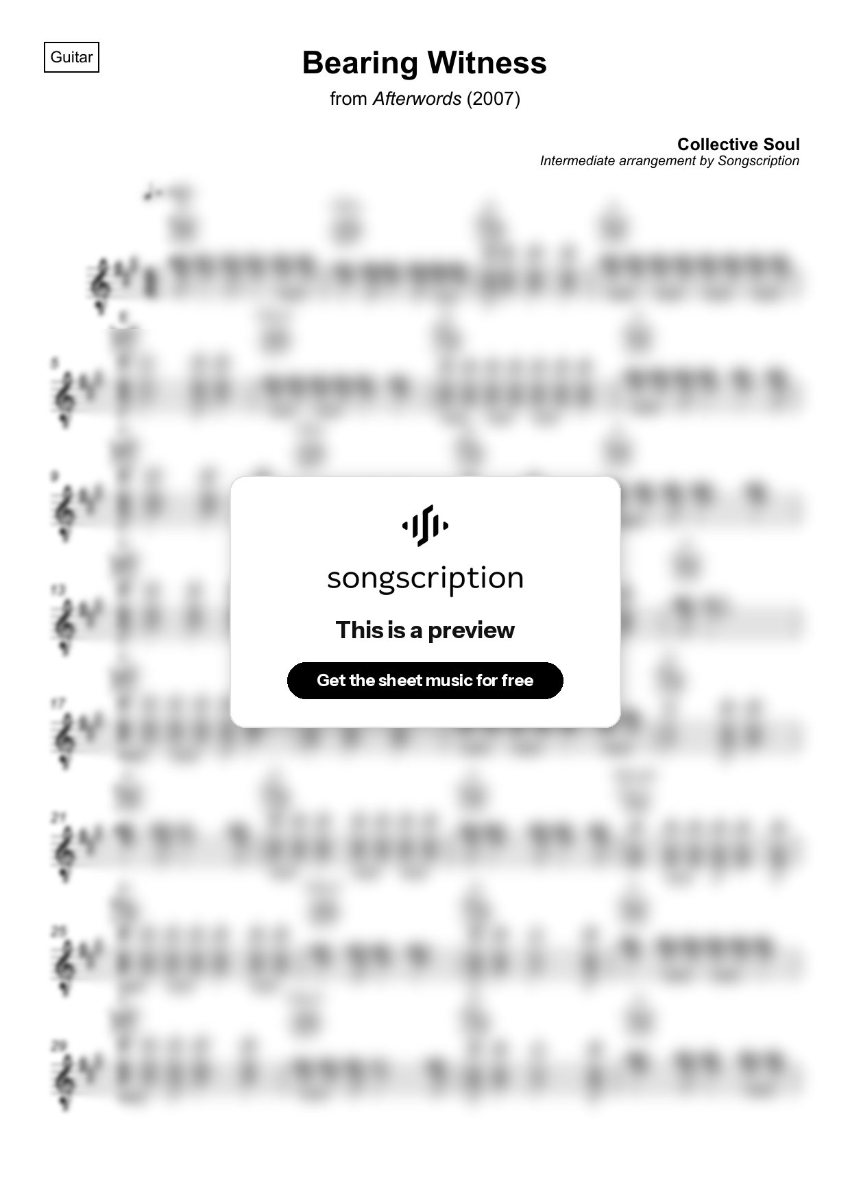 Intermediate Acoustic Guitar Sheet Music for "Bearing Witness" by Collective Soul
