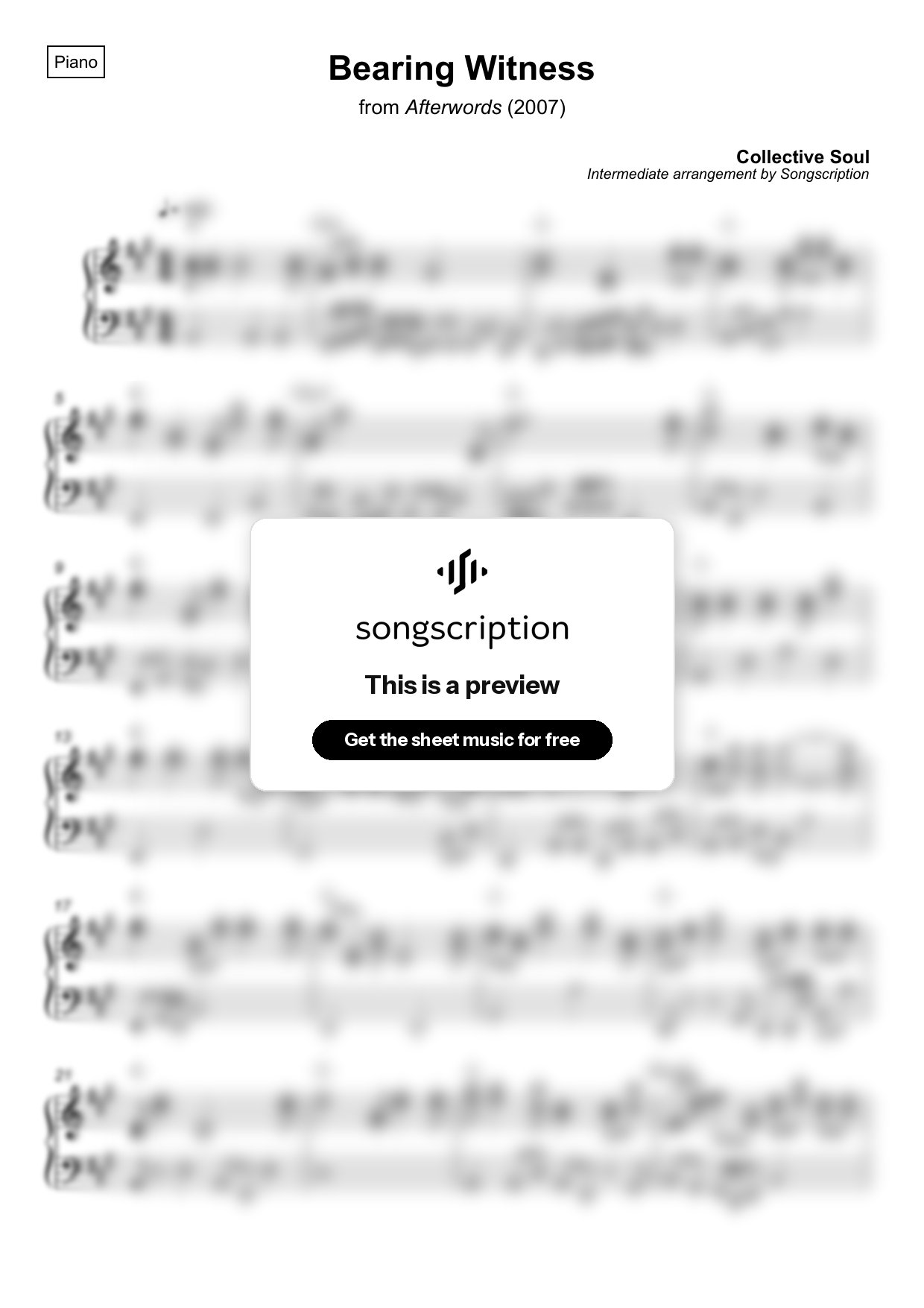 Intermediate Piano Sheet Music for "Bearing Witness" by Collective Soul