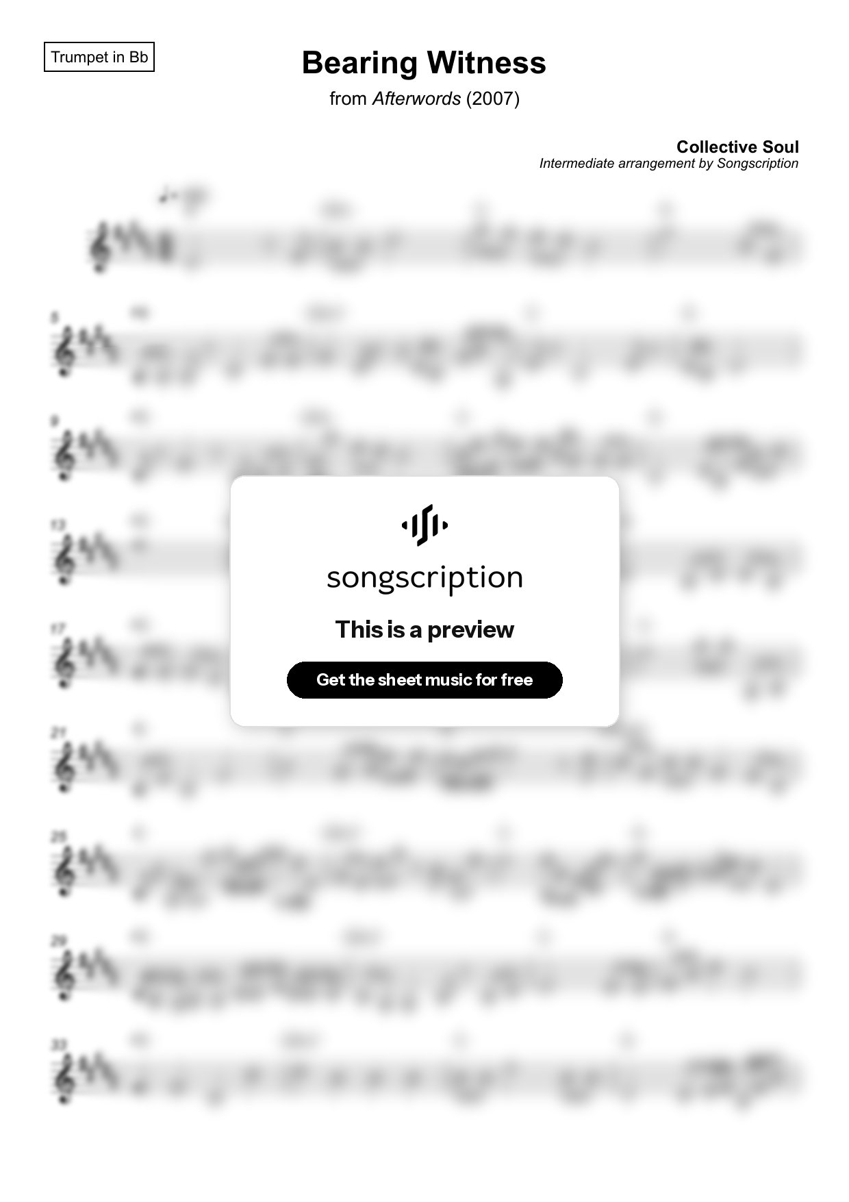 Intermediate Trumpet Sheet Music for "Bearing Witness" by Collective Soul