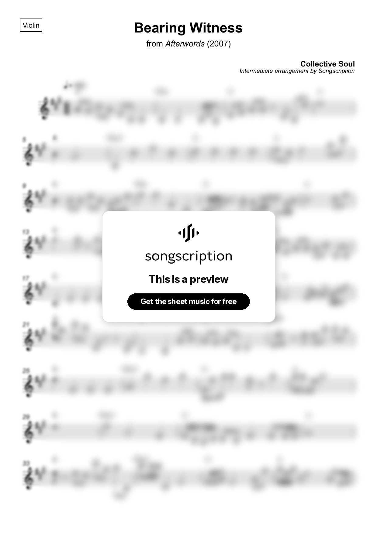 Intermediate Violin Sheet Music for "Bearing Witness" by Collective Soul