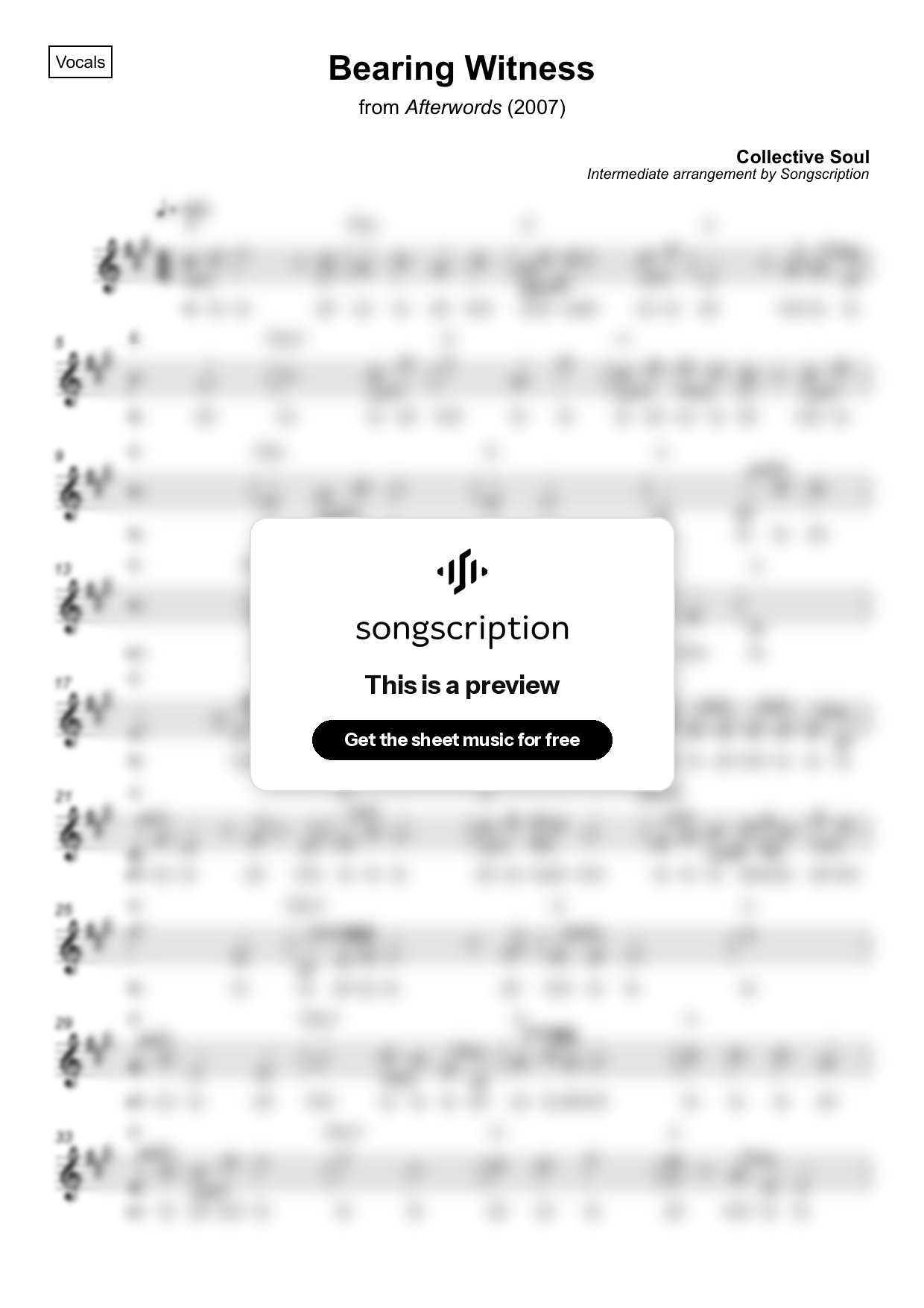 Intermediate Vocals Sheet Music for "Bearing Witness" by Collective Soul