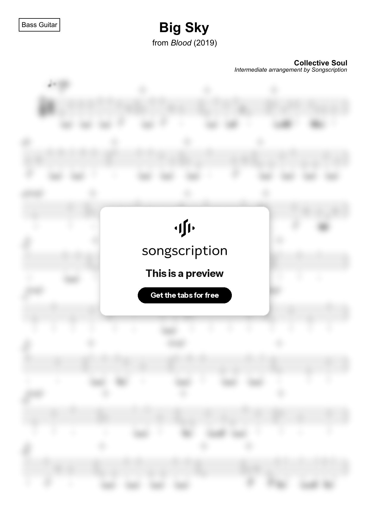 Intermediate Bass Guitar Tabs for "Big Sky" by Collective Soul