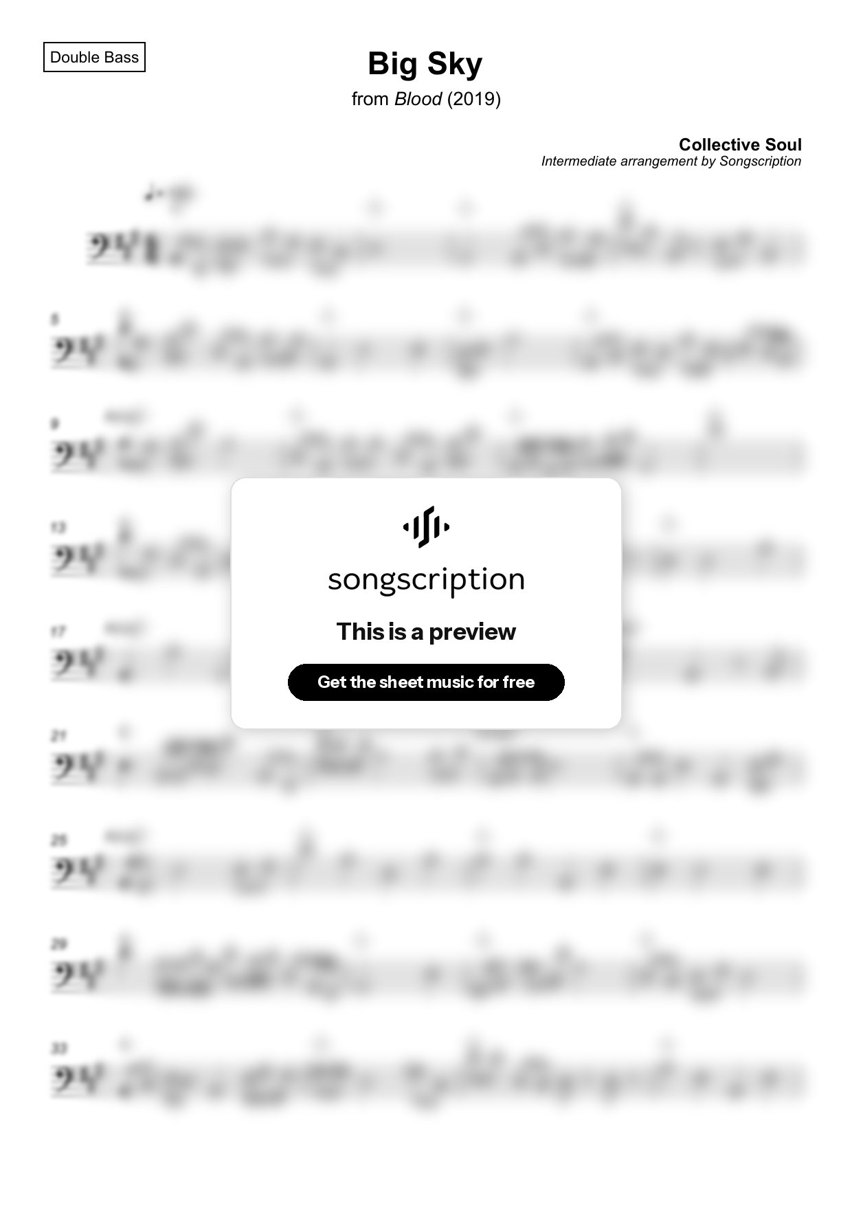 Intermediate Double Bass Sheet Music for "Big Sky" by Collective Soul