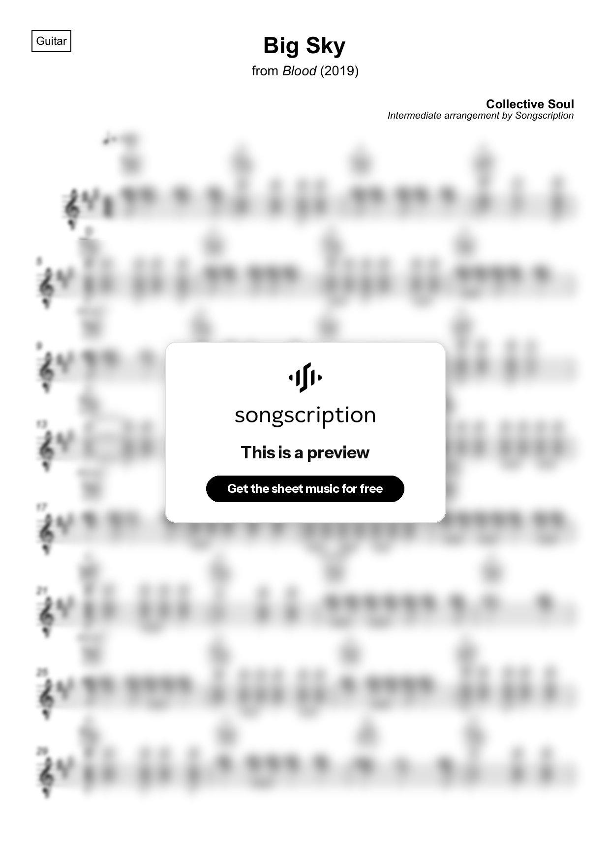 Intermediate Acoustic Guitar Sheet Music for "Big Sky" by Collective Soul