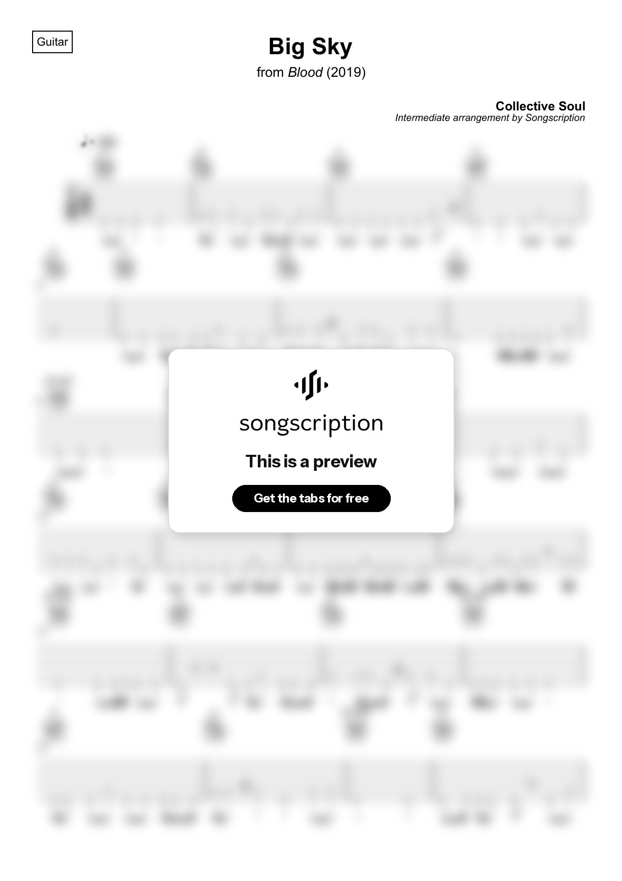 Intermediate Acoustic Guitar Tabs for "Big Sky" by Collective Soul